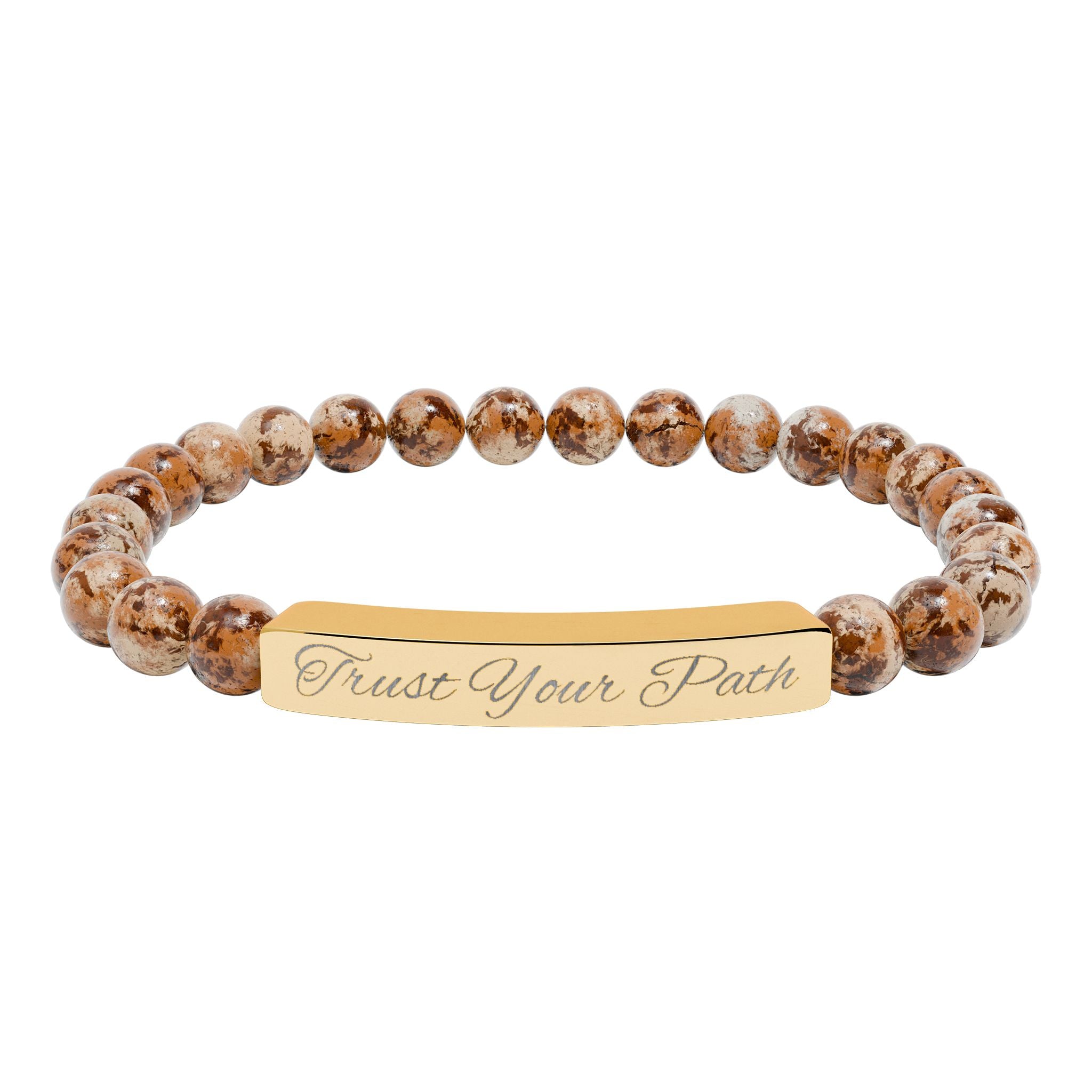 Engraved Natural Stone Stretch Bracelet | Beaded Bar Bracelet, Personalized Engraving