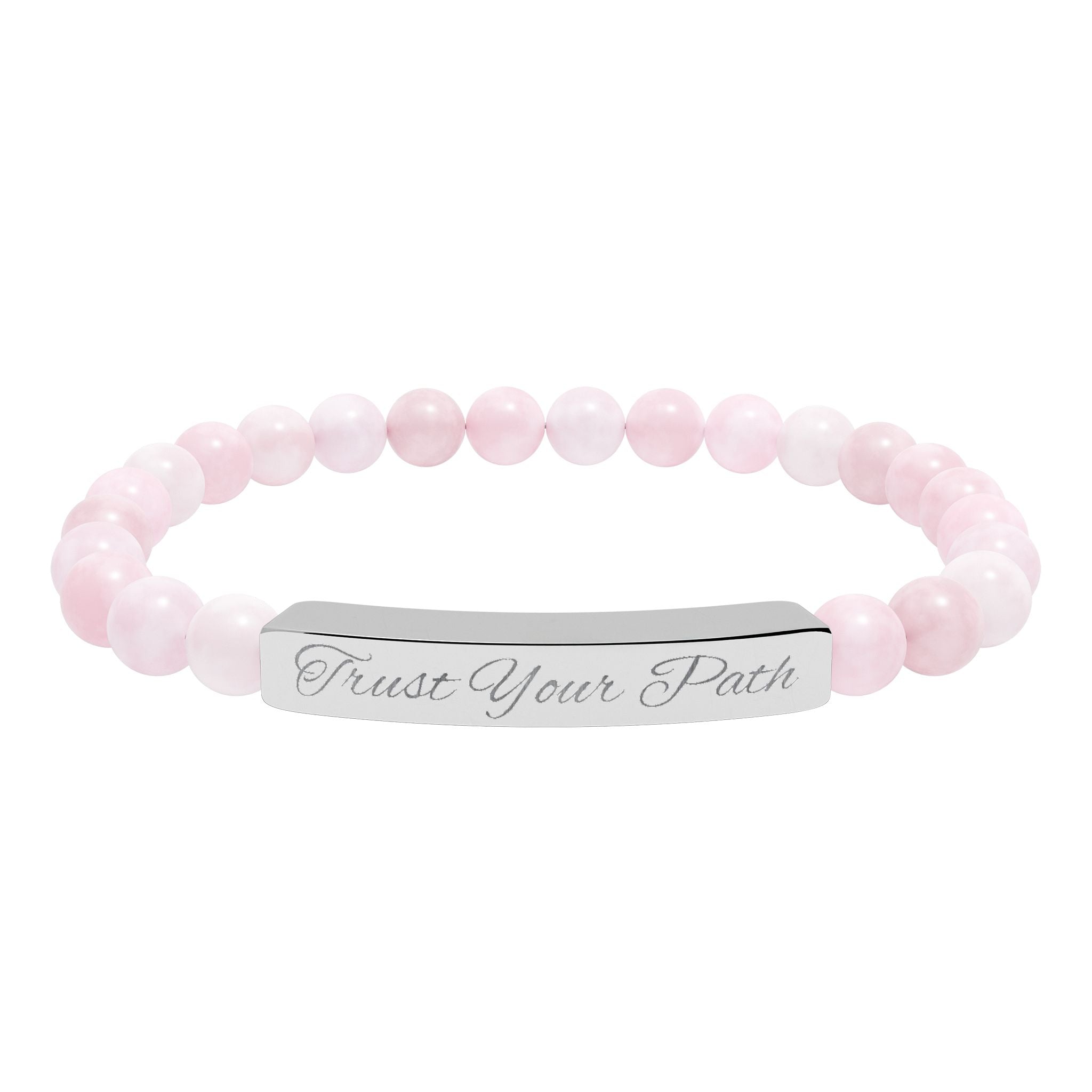 Engraved Natural Stone Stretch Bracelet | Beaded Bar Bracelet, Personalized Engraving