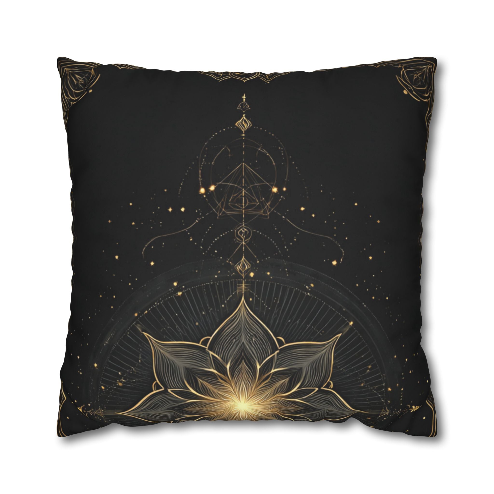 Lotus Mandala Decorative Pillow Cover — Black & Gold Spiritual Accent