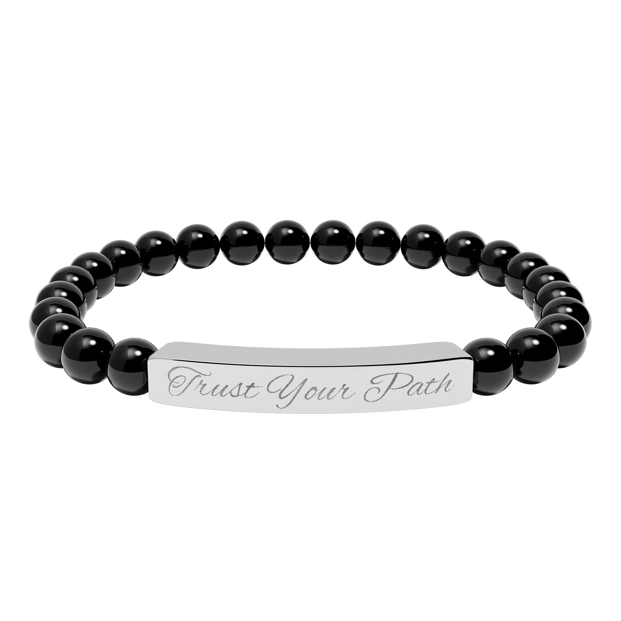 Engraved Natural Stone Stretch Bracelet | Beaded Bar Bracelet, Personalized Engraving