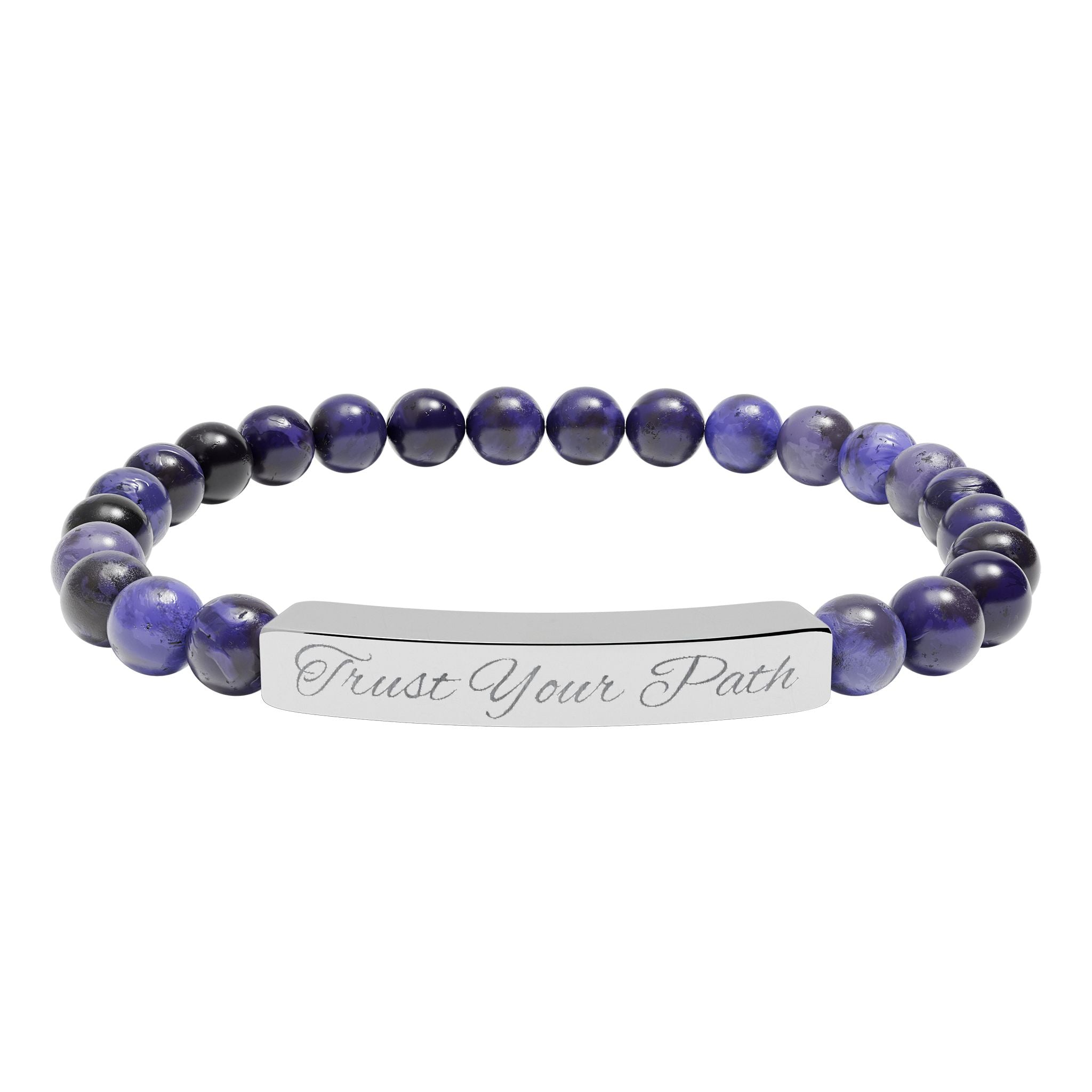 Engraved Natural Stone Stretch Bracelet | Beaded Bar Bracelet, Personalized Engraving