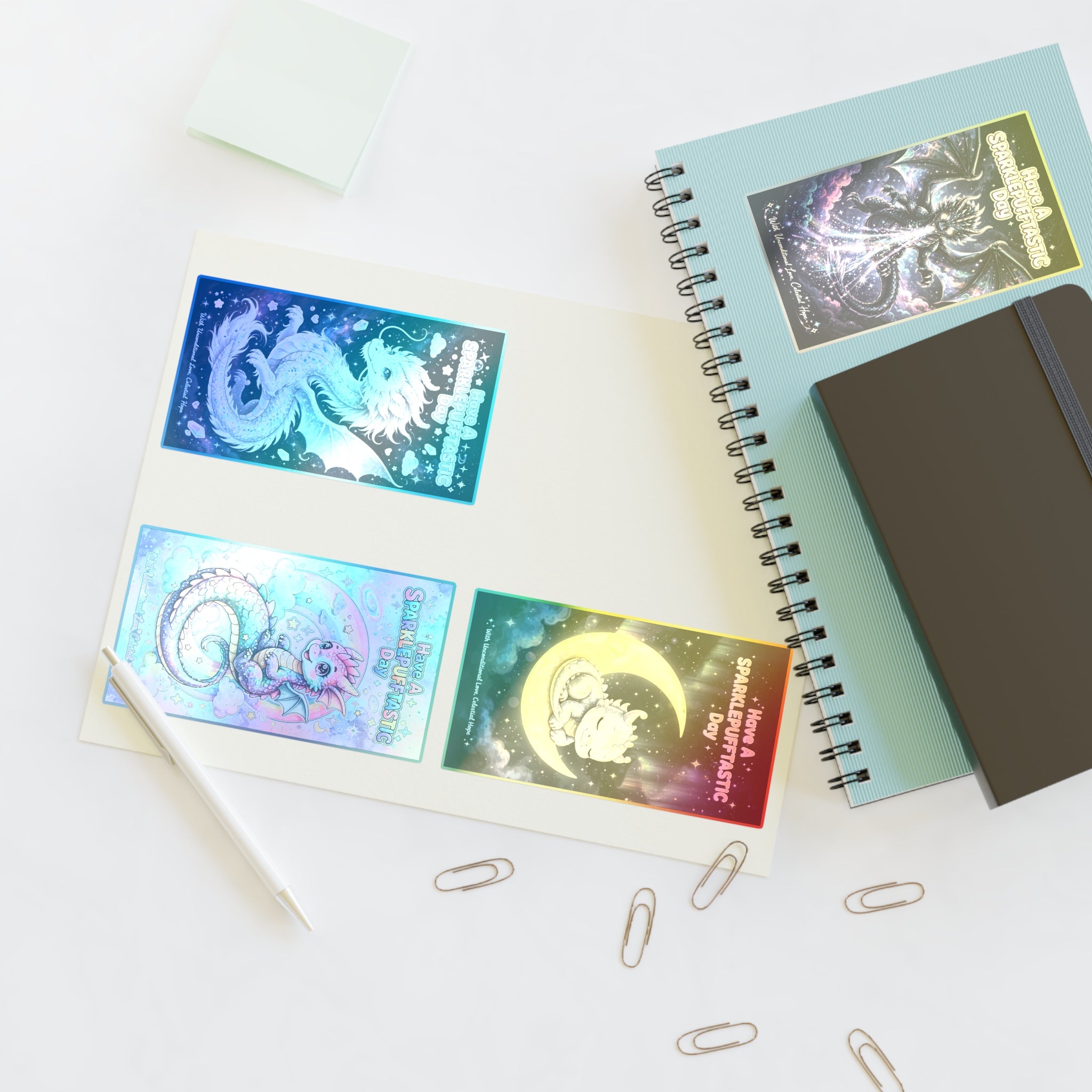 Whimsical Cosmic Dragons Sticker Sheet | Fantasy Celestial Stickers