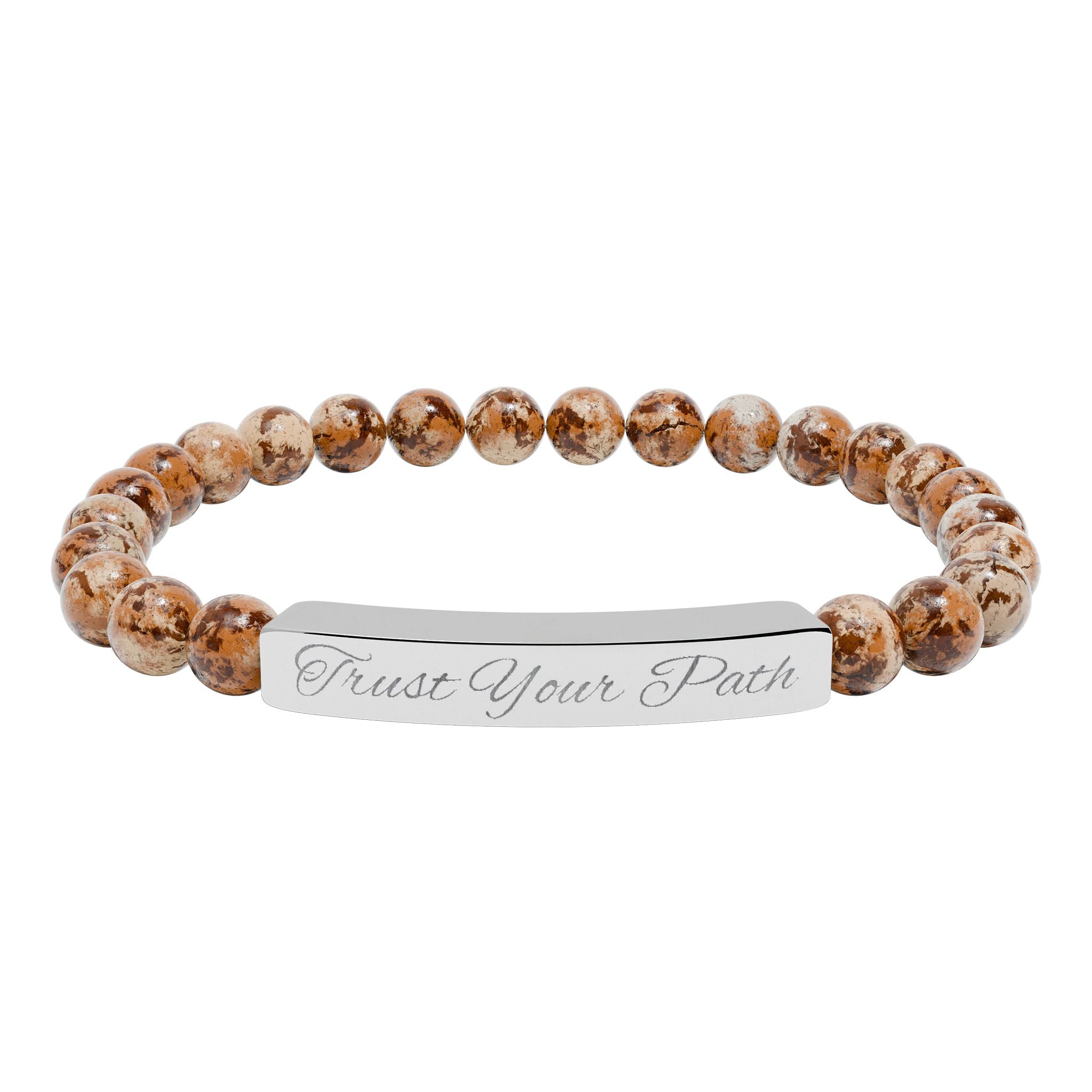 Engraved Natural Stone Stretch Bracelet | Beaded Bar Bracelet, Personalized Engraving