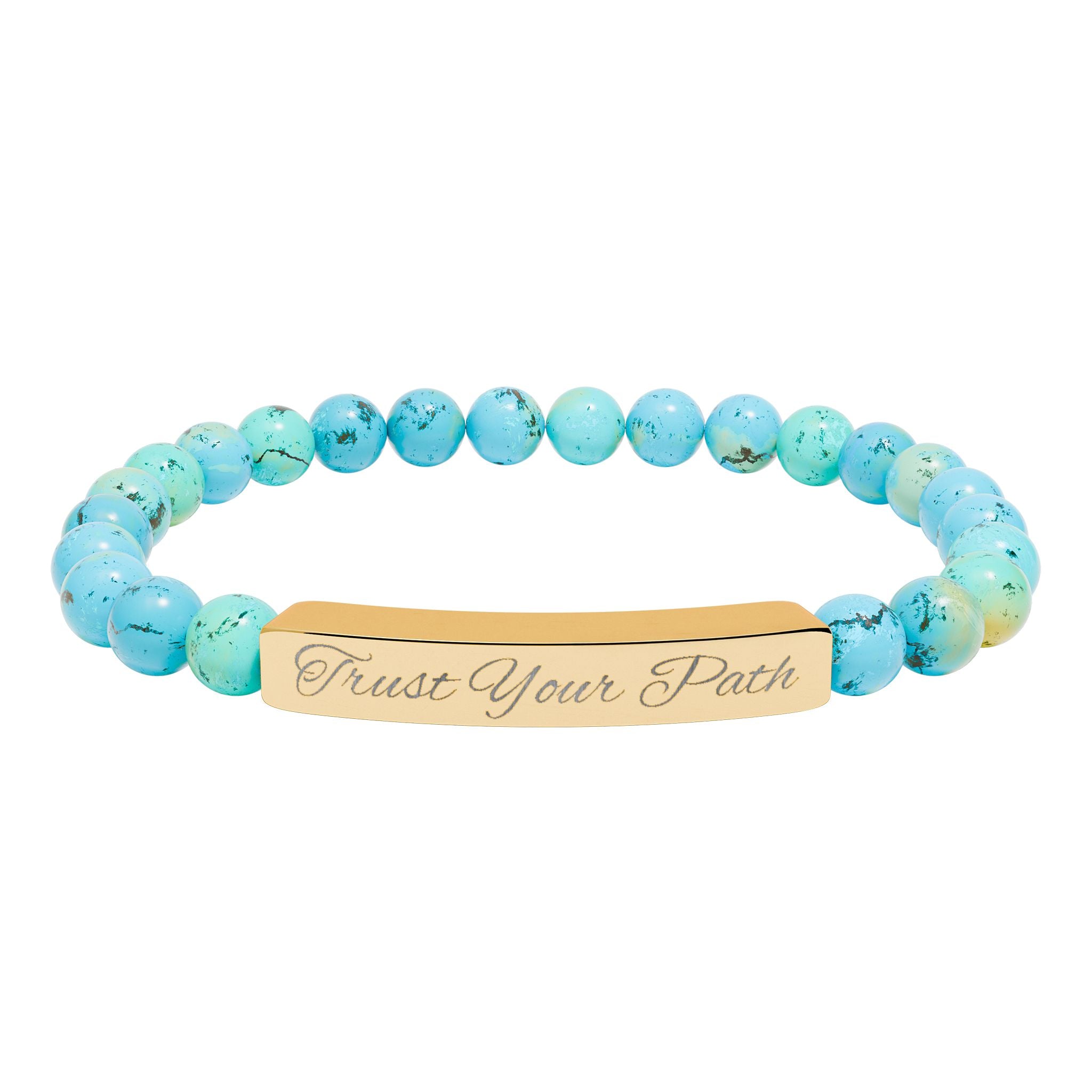 Engraved Natural Stone Stretch Bracelet | Beaded Bar Bracelet, Personalized Engraving