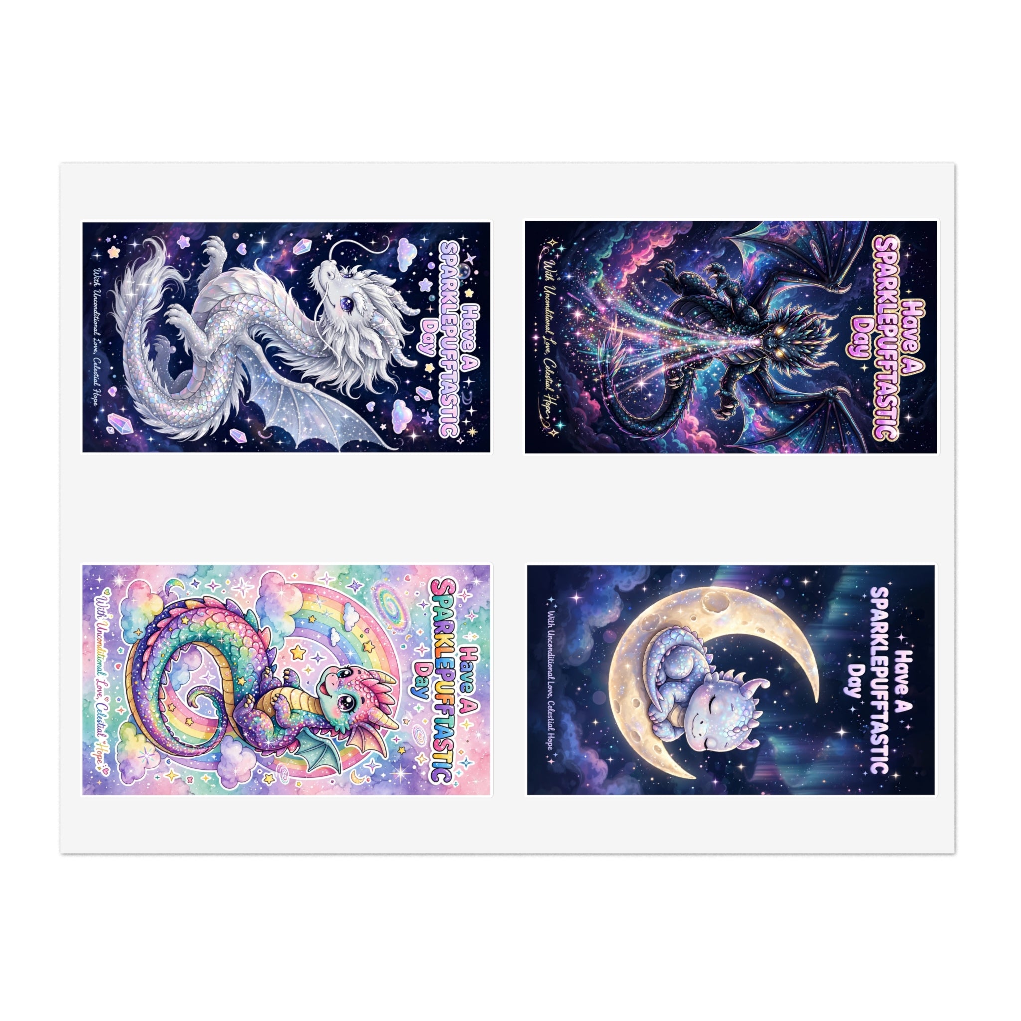 Whimsical Cosmic Dragons Sticker Sheet | Fantasy Celestial Stickers
