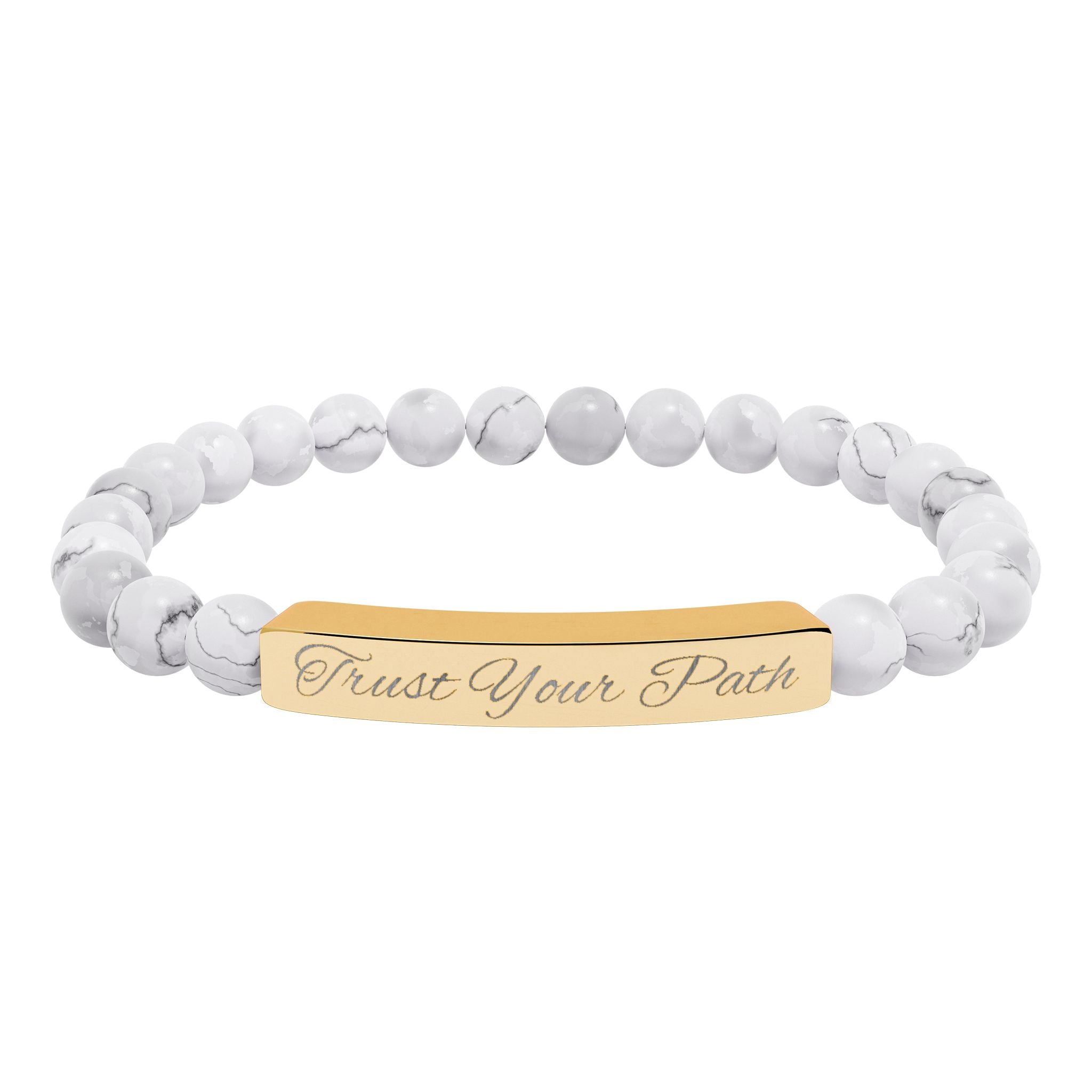 Engraved Natural Stone Stretch Bracelet | Beaded Bar Bracelet, Personalized Engraving