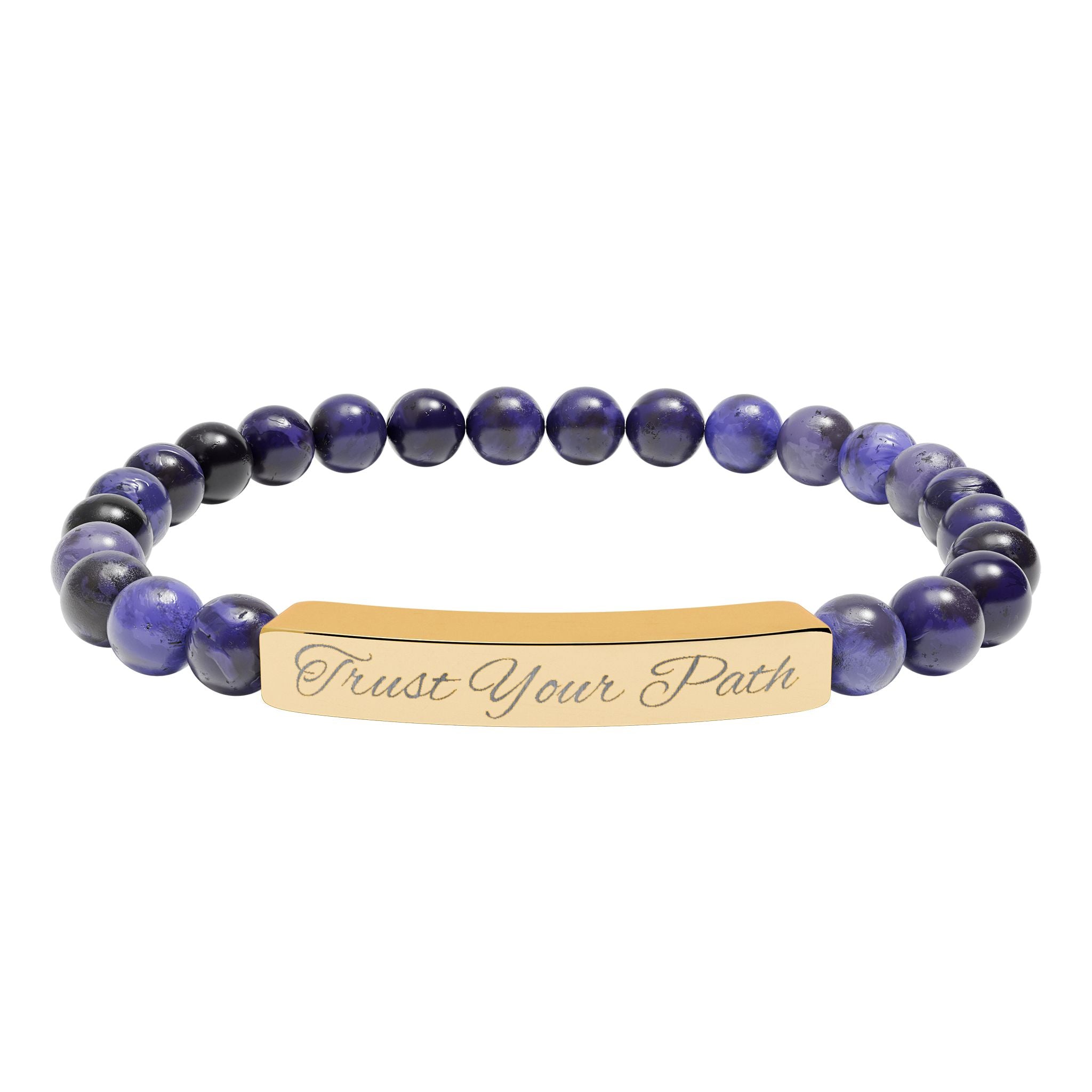 Engraved Natural Stone Stretch Bracelet | Beaded Bar Bracelet, Personalized Engraving