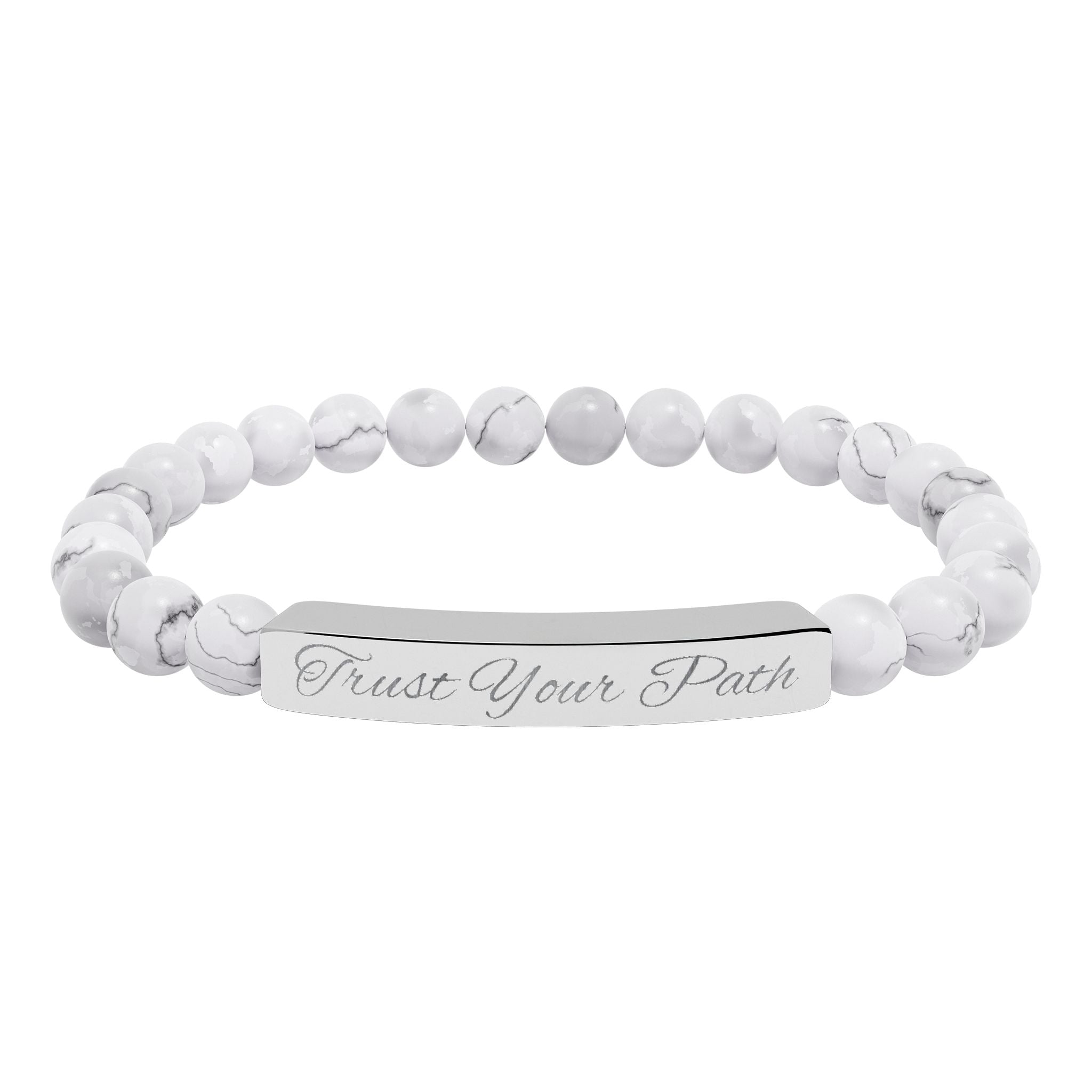 Engraved Natural Stone Stretch Bracelet | Beaded Bar Bracelet, Personalized Engraving