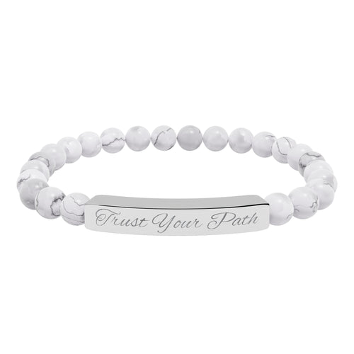 Engraved Natural Stone Stretch Bracelet | Beaded Bar Bracelet, Personalized Engraving