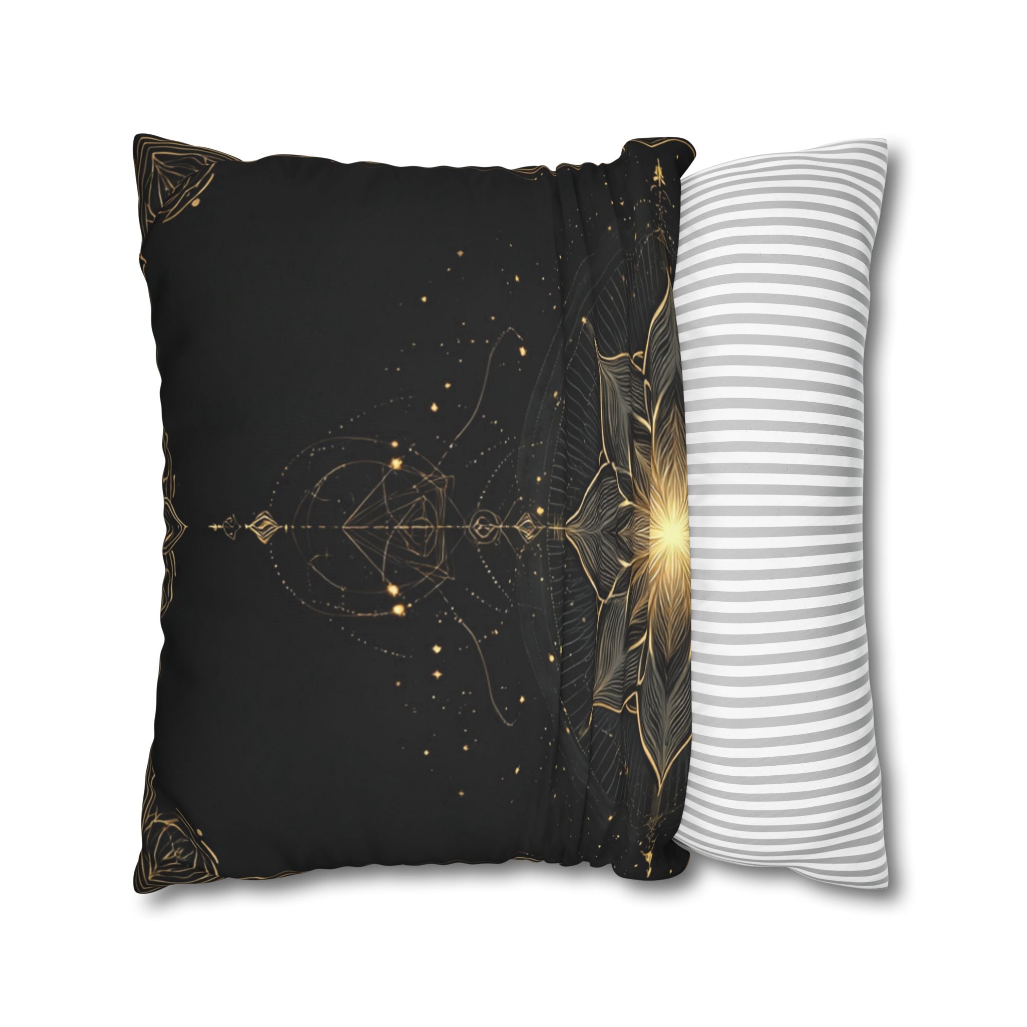 Lotus Mandala Decorative Pillow Cover — Black & Gold Spiritual Accent
