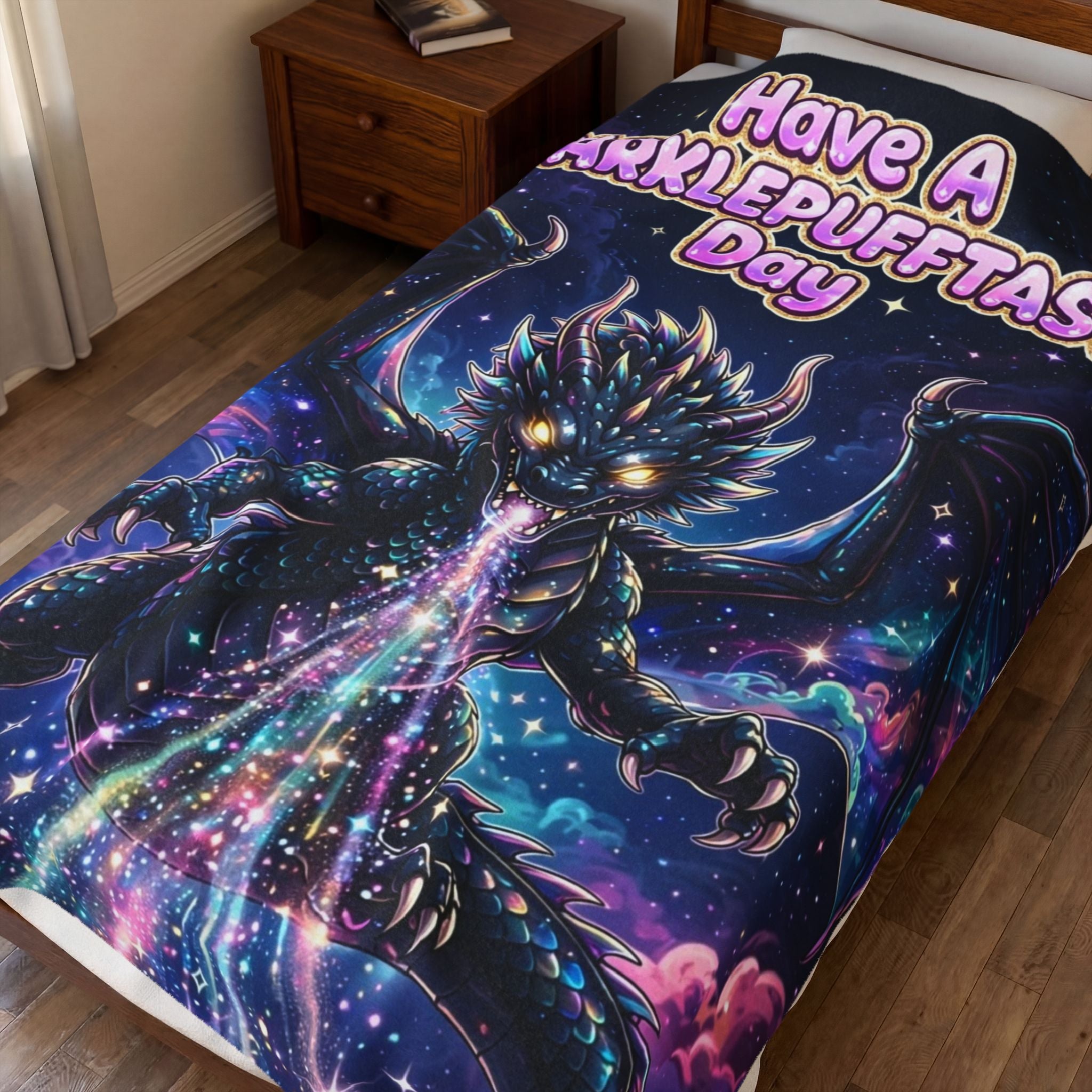 Sparklepuff Dragon Have A Sparklepufftastic Day Blanket | Velveteen Plush