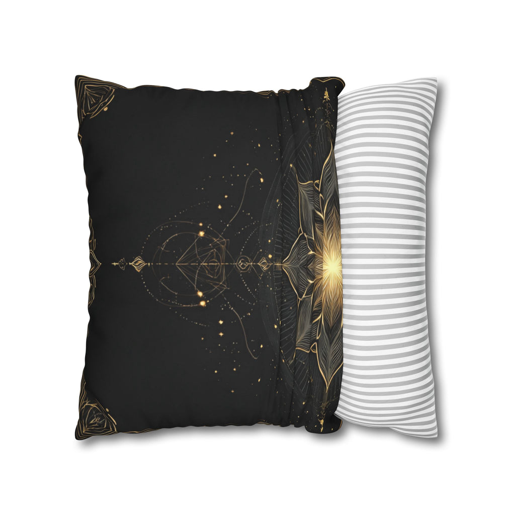 Lotus Mandala Decorative Pillow Cover — Black & Gold Spiritual Accent