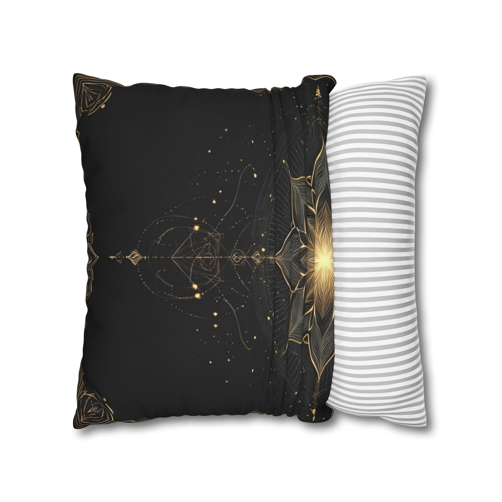 Lotus Mandala Decorative Pillow Cover — Black & Gold Spiritual Accent