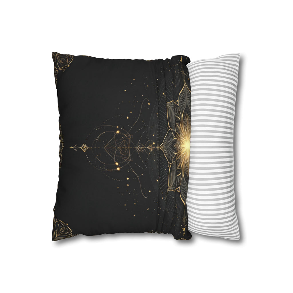 Lotus Mandala Decorative Pillow Cover — Black & Gold Spiritual Accent
