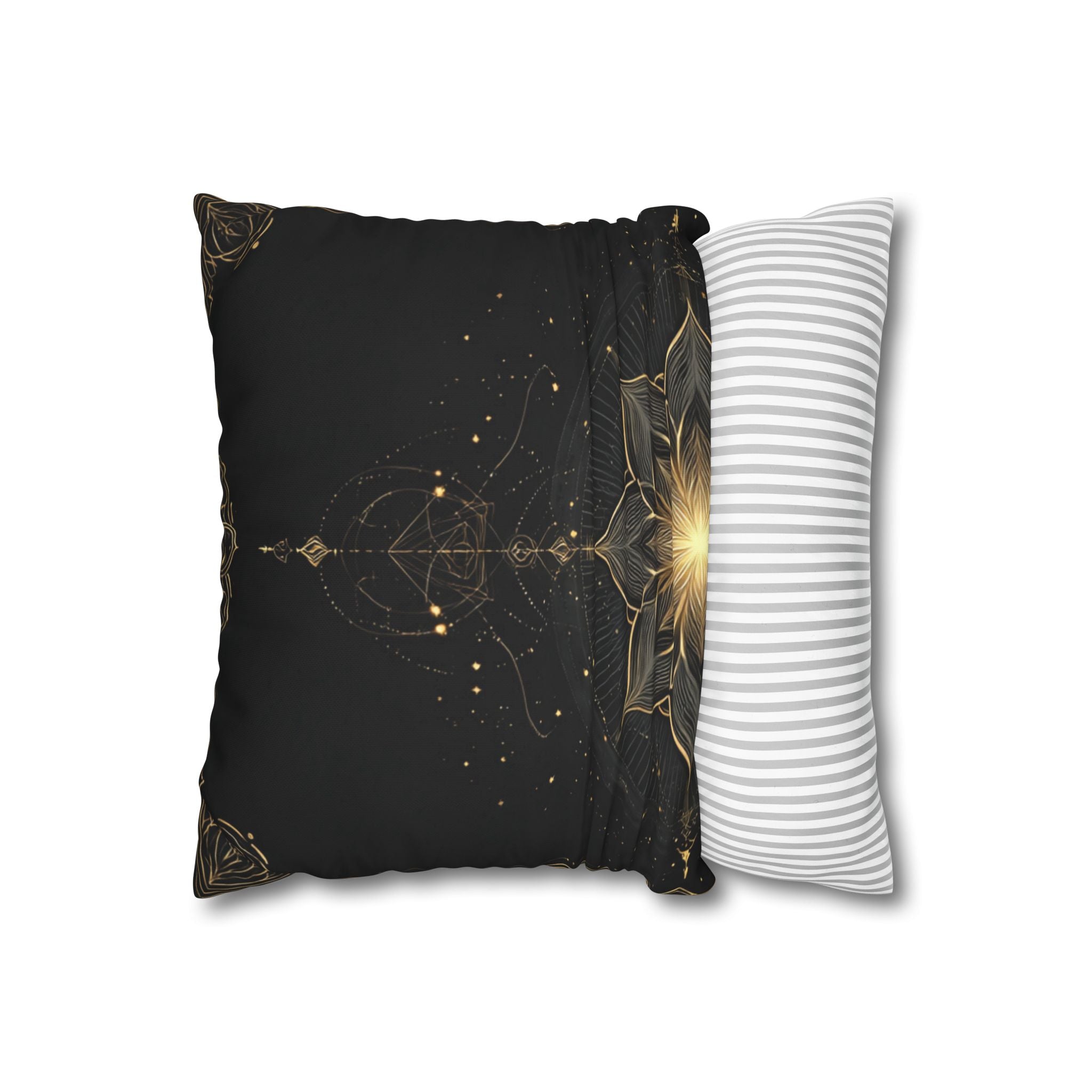 Lotus Mandala Decorative Pillow Cover — Black & Gold Spiritual Accent