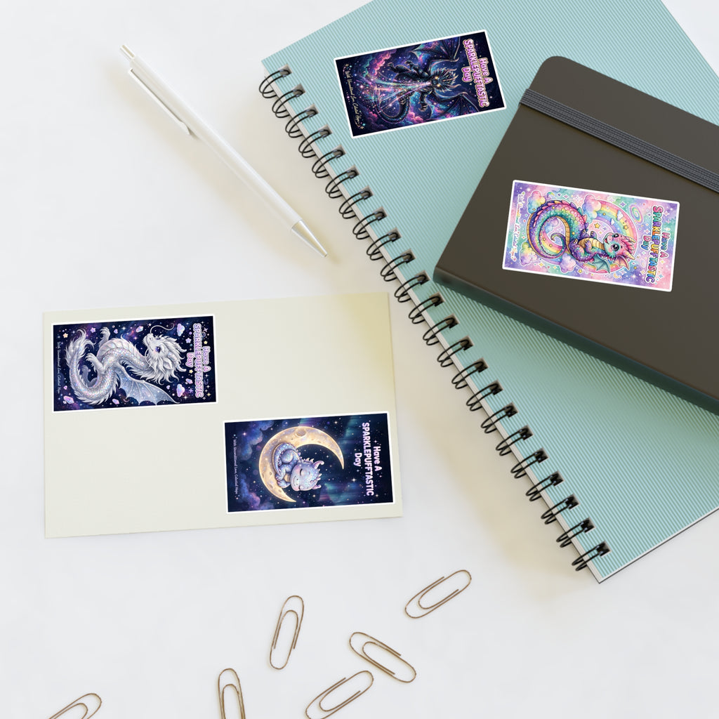 Whimsical Cosmic Dragons Sticker Sheet | Fantasy Celestial Stickers