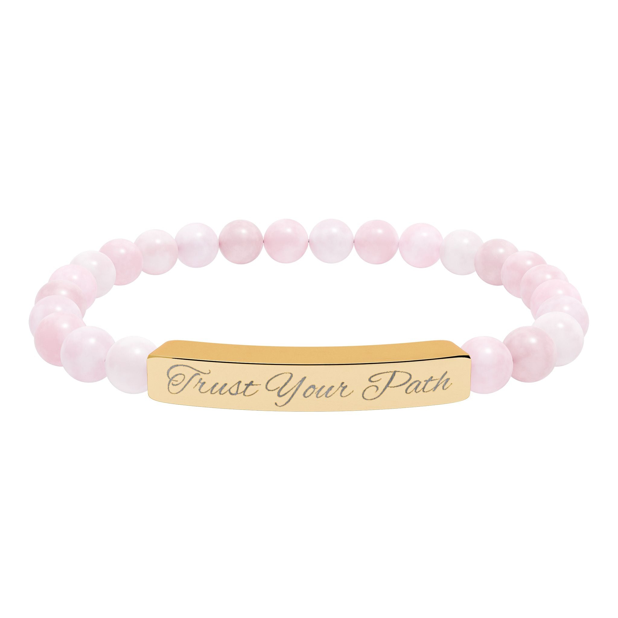 Engraved Natural Stone Stretch Bracelet | Beaded Bar Bracelet, Personalized Engraving