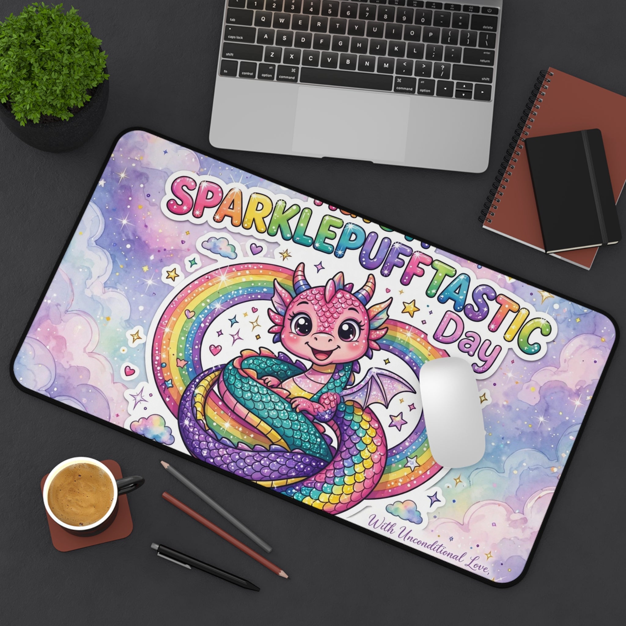 Sparklepuff Dragon Desk Mat | Rainbow Cute Mouse Pad
