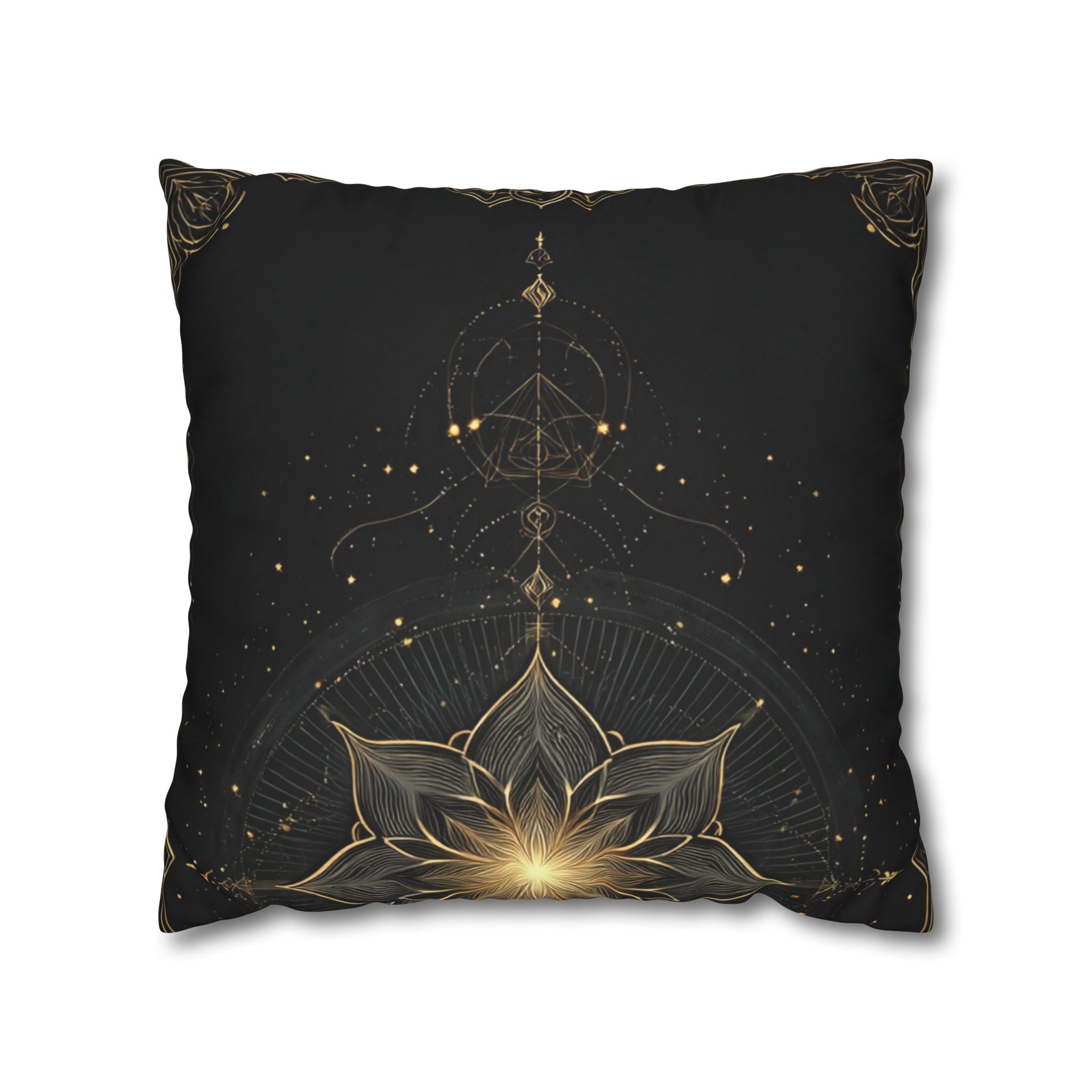 Lotus Mandala Decorative Pillow Cover — Black & Gold Spiritual Accent