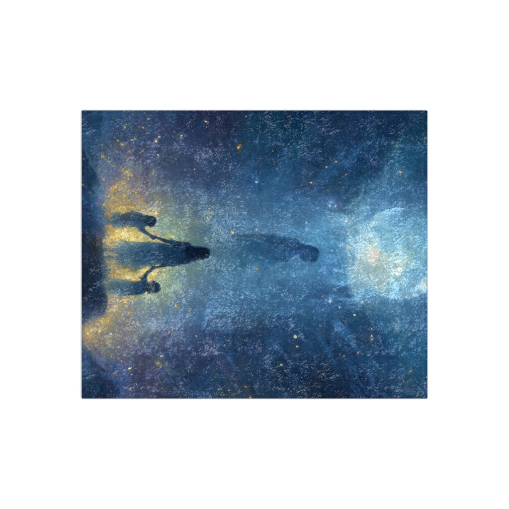 Crushed Velvet Blanket — Moonlit Family Silhouette Starry Throw