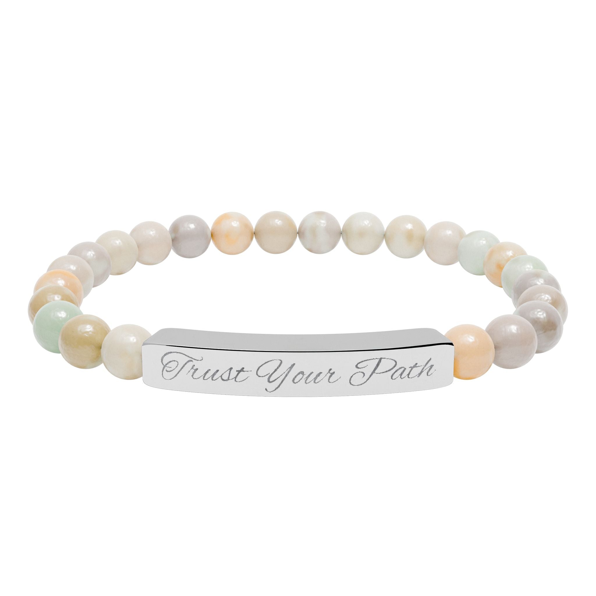 Engraved Natural Stone Stretch Bracelet | Beaded Bar Bracelet, Personalized Engraving
