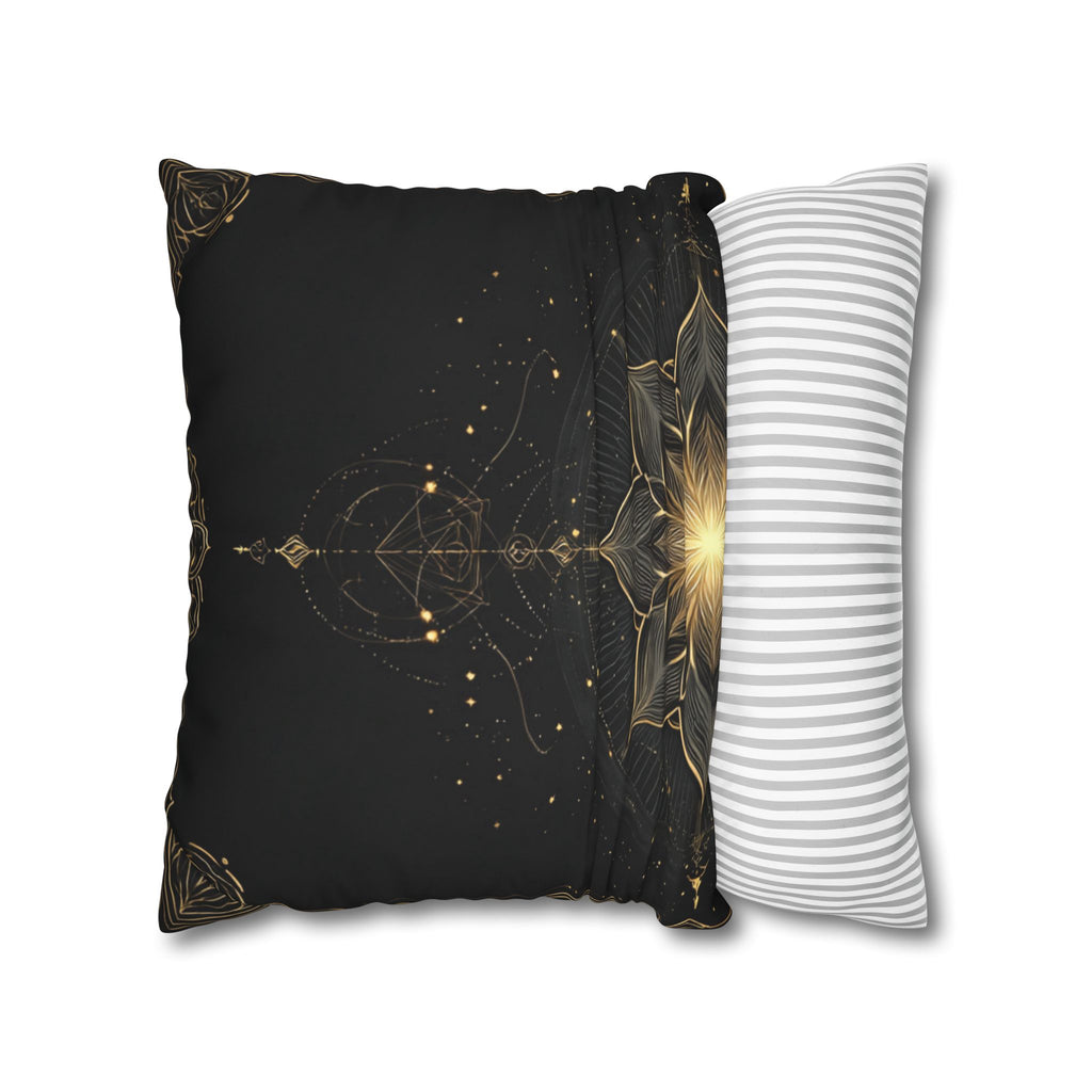 Lotus Mandala Decorative Pillow Cover — Black & Gold Spiritual Accent