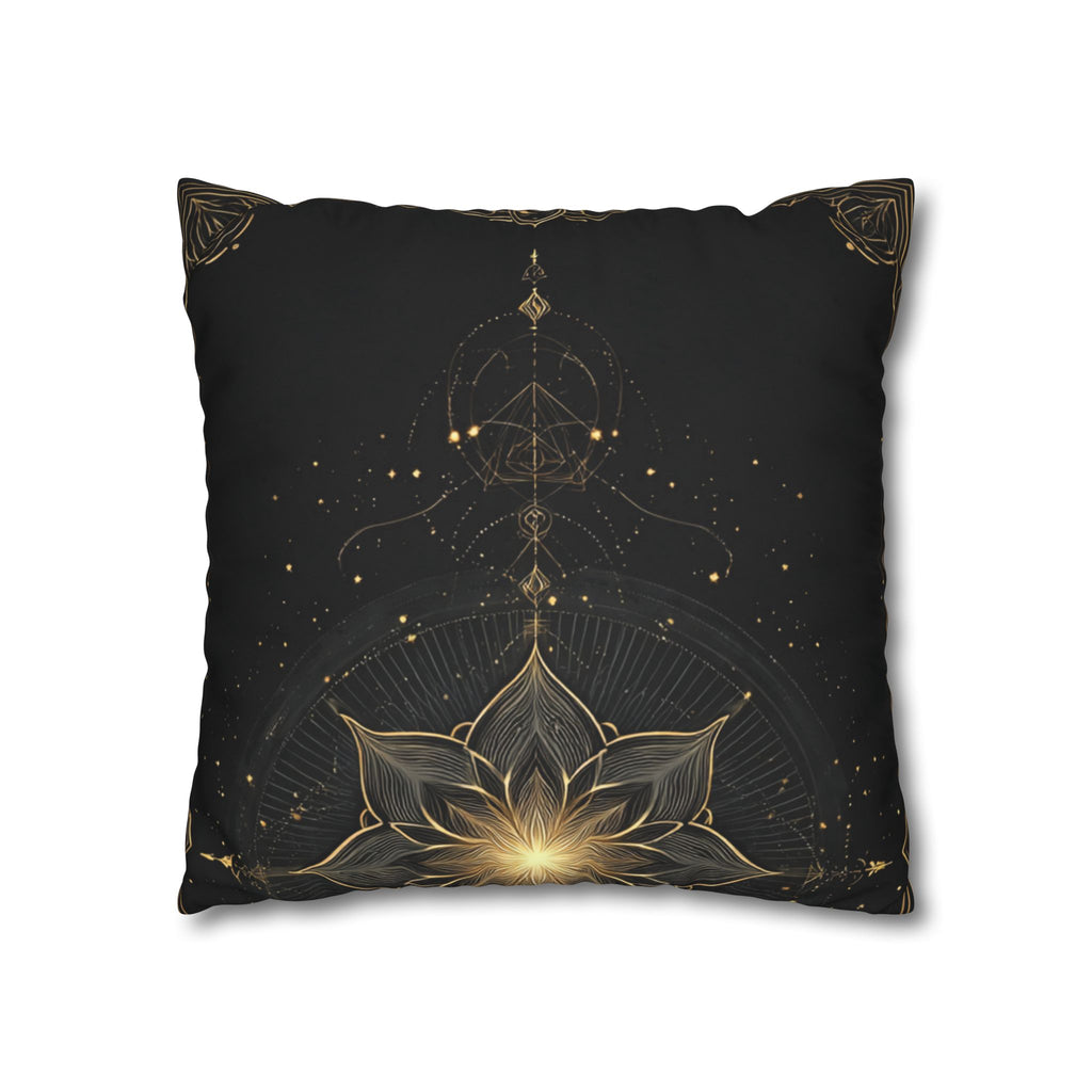 Lotus Mandala Decorative Pillow Cover — Black & Gold Spiritual Accent