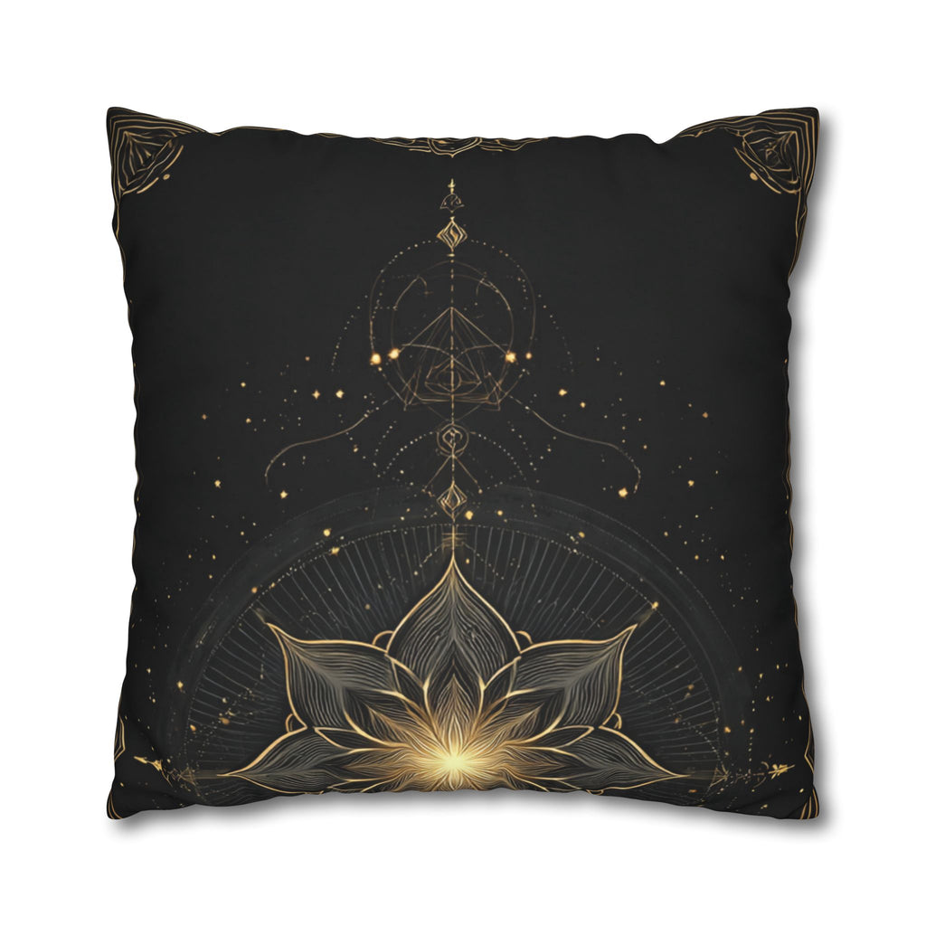 Lotus Mandala Decorative Pillow Cover — Black & Gold Spiritual Accent
