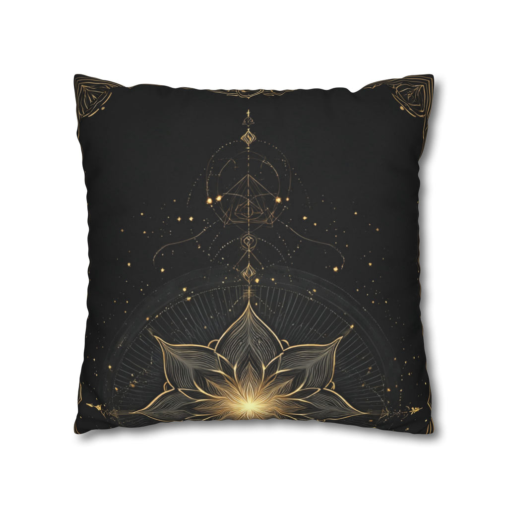 Lotus Mandala Decorative Pillow Cover — Black & Gold Spiritual Accent