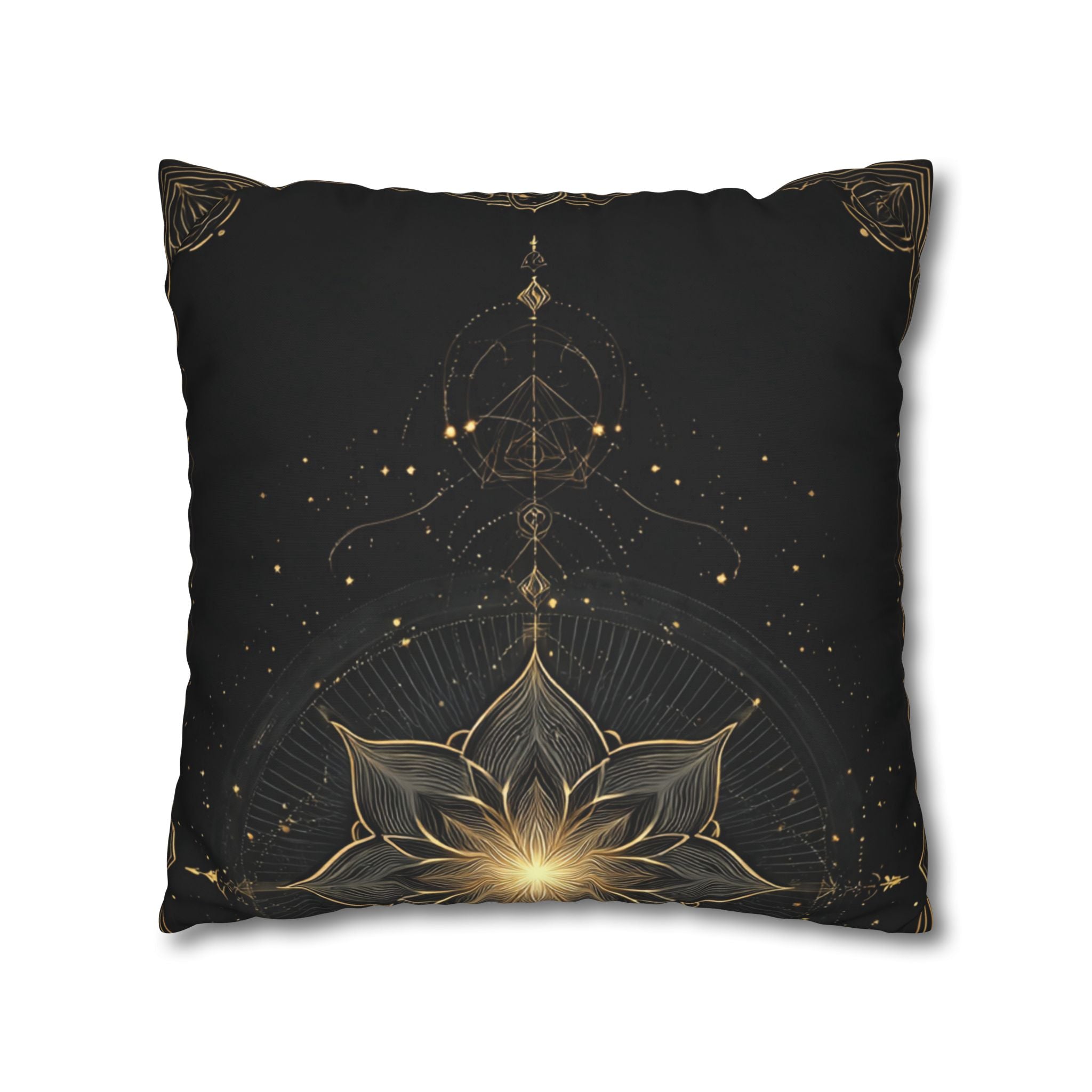 Lotus Mandala Decorative Pillow Cover — Black & Gold Spiritual Accent
