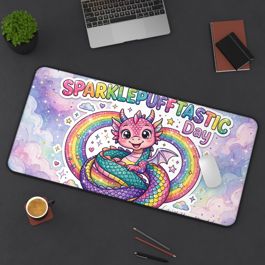 Sparklepuff Dragon Desk Mat | Rainbow Cute Mouse Pad