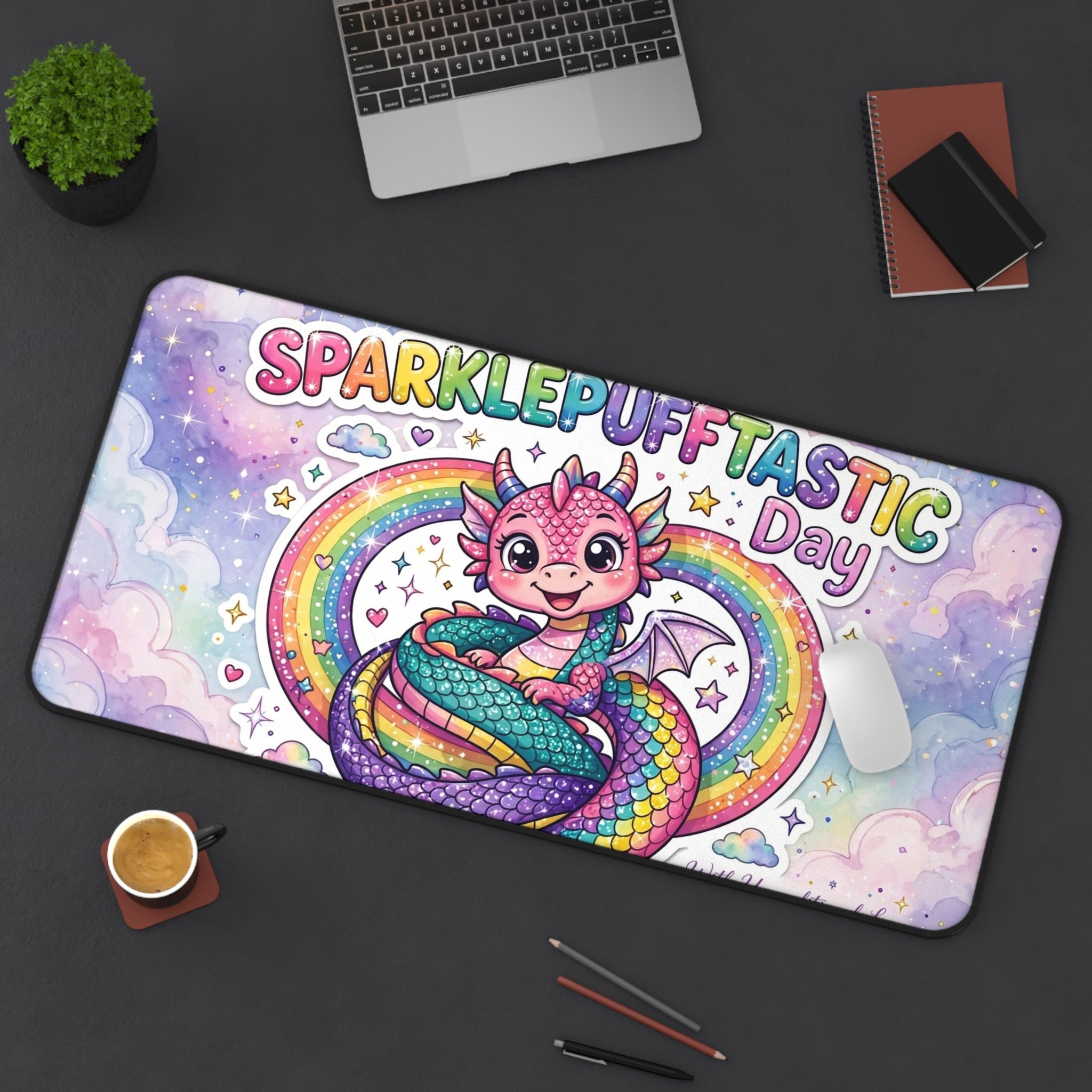 Sparklepuff Dragon Desk Mat | Rainbow Cute Mouse Pad