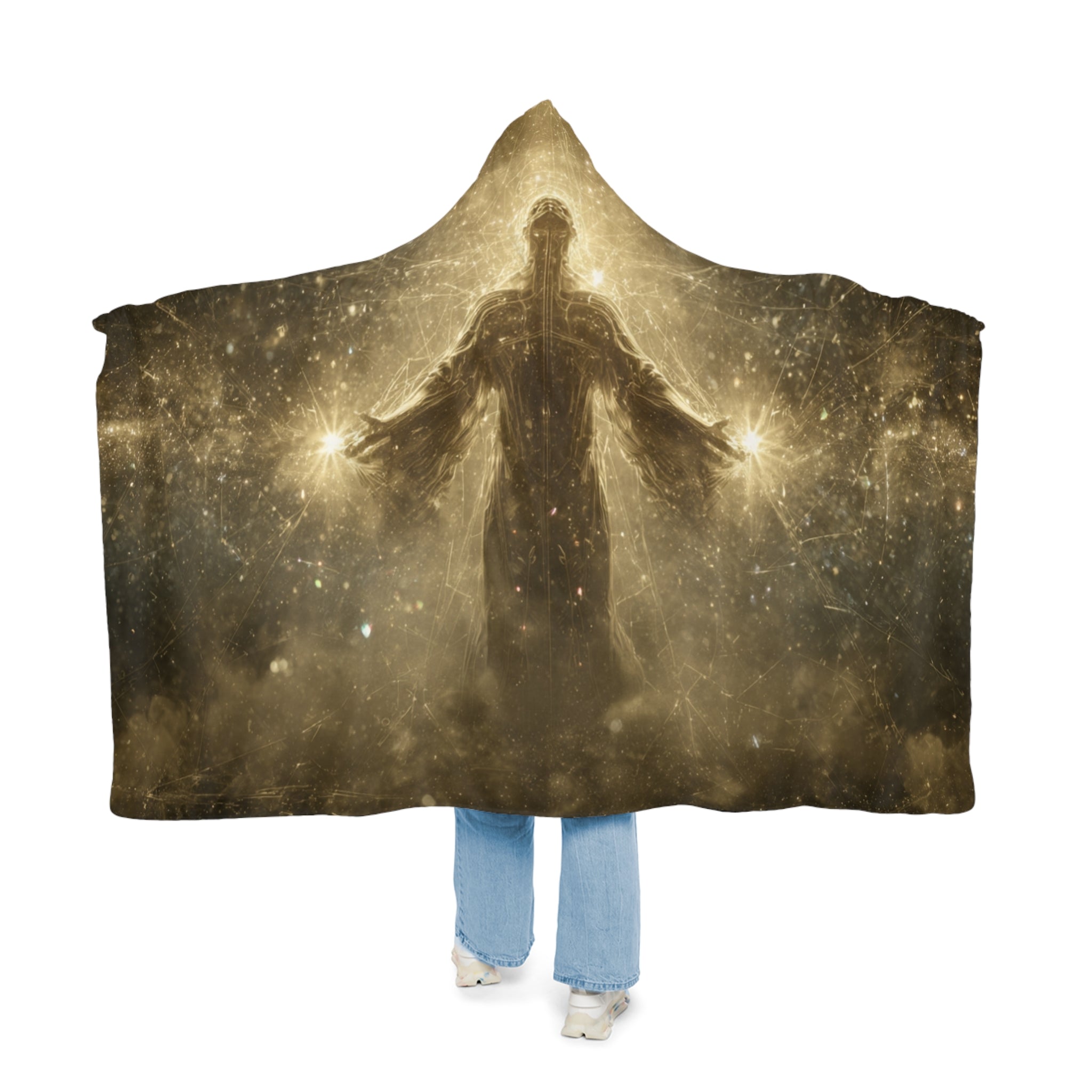 Golden Radiance Hooded Blanket – Spiritual Jesus Galaxy Snuggle Blanket