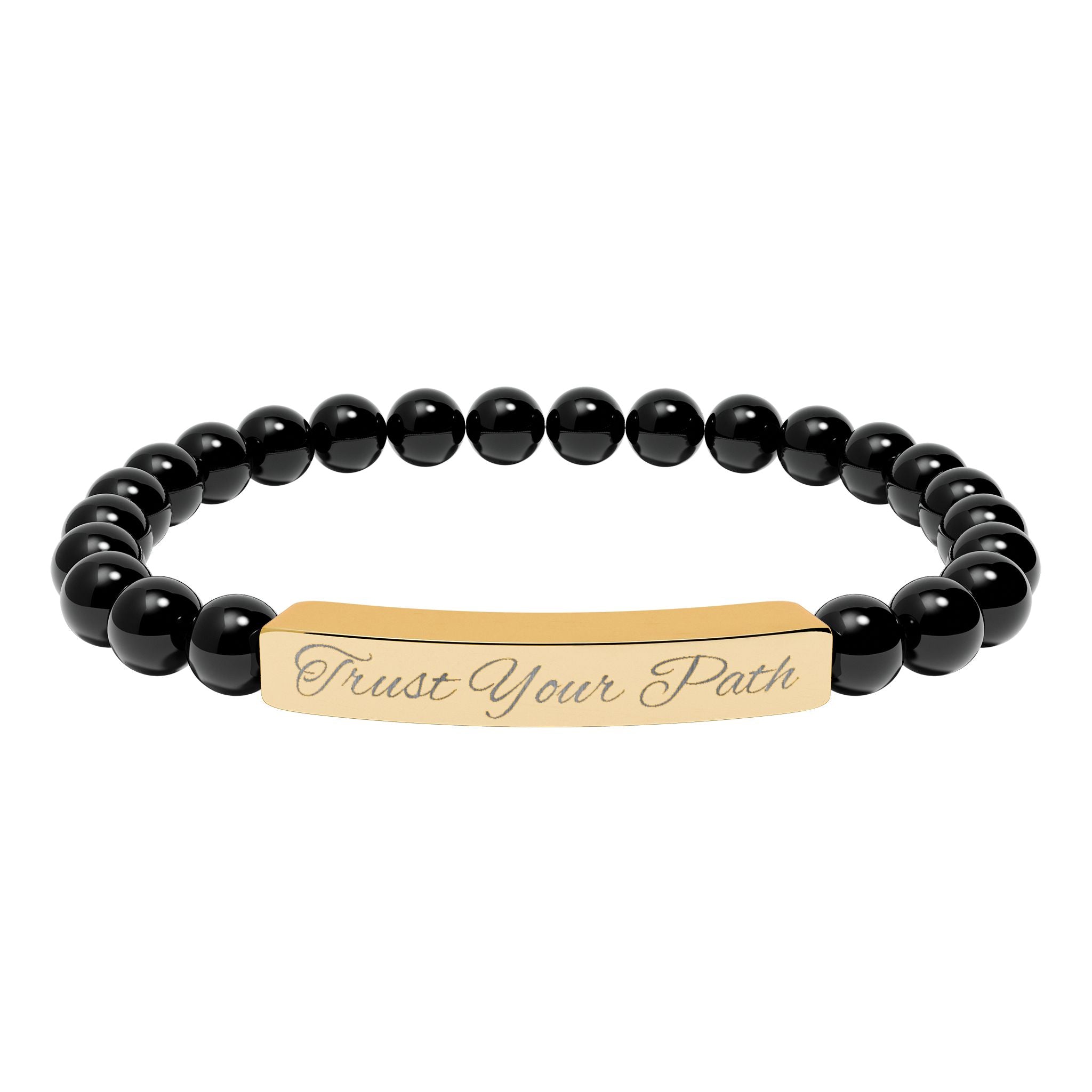 Engraved Natural Stone Stretch Bracelet | Beaded Bar Bracelet, Personalized Engraving