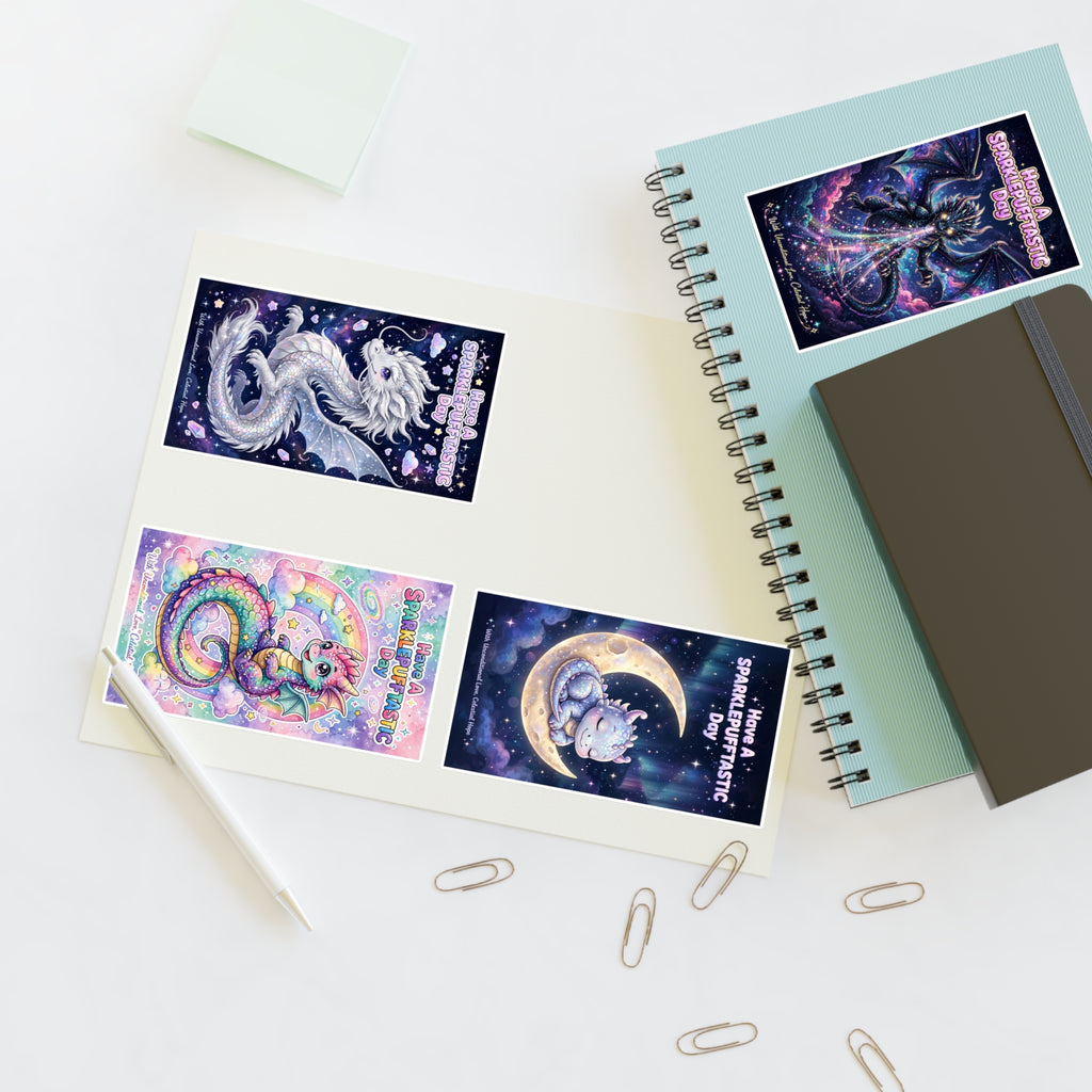 Whimsical Cosmic Dragons Sticker Sheet | Fantasy Celestial Stickers