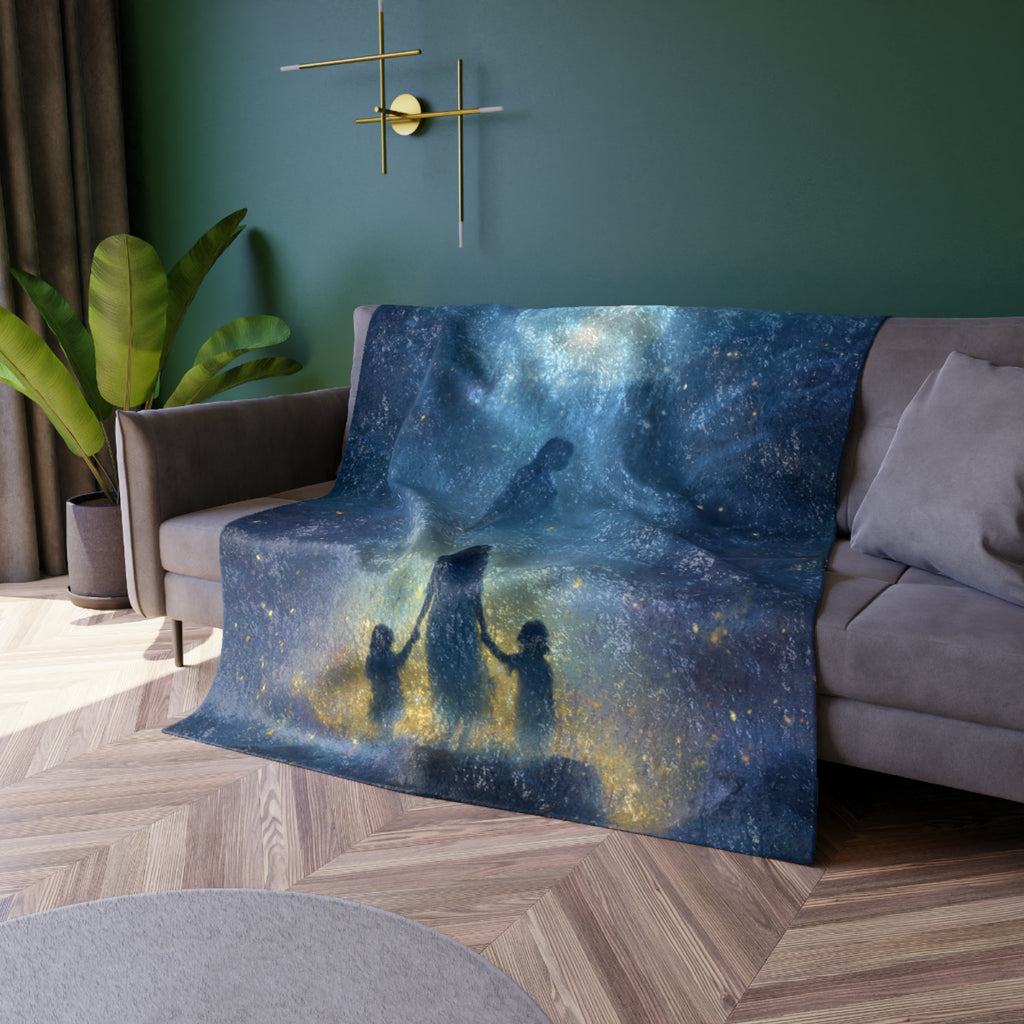 Crushed Velvet Blanket — Moonlit Family Silhouette Starry Throw