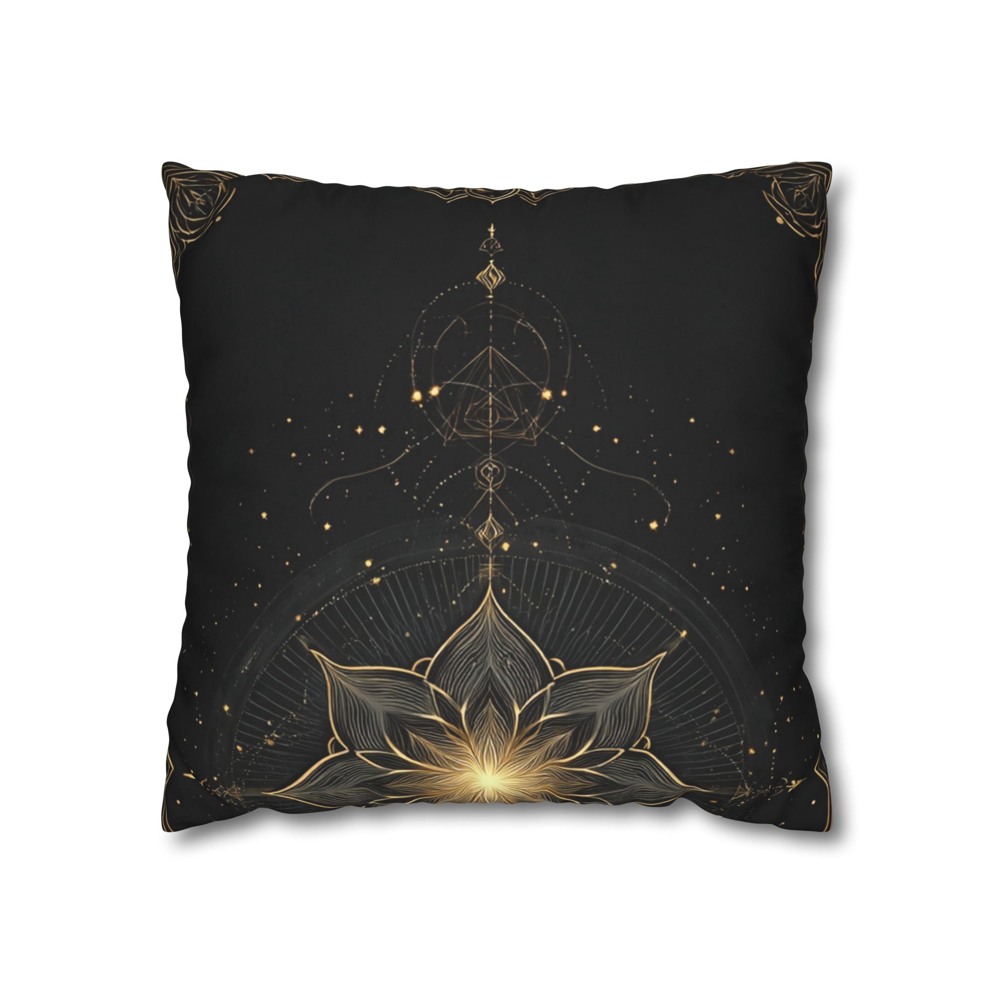 Lotus Mandala Decorative Pillow Cover — Black & Gold Spiritual Accent