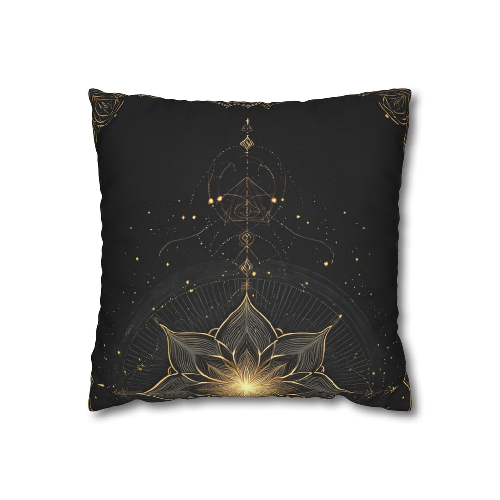 Lotus Mandala Decorative Pillow Cover — Black & Gold Spiritual Accent