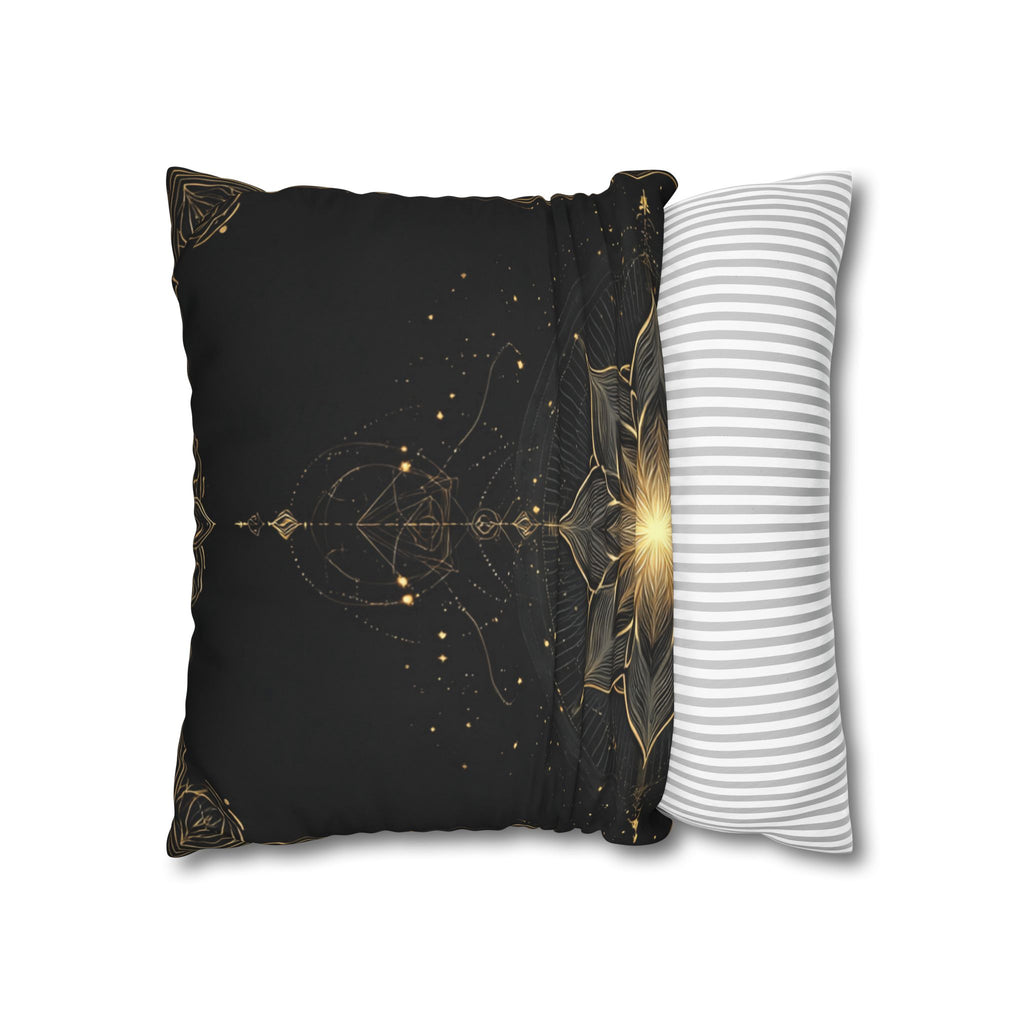 Lotus Mandala Decorative Pillow Cover — Black & Gold Spiritual Accent