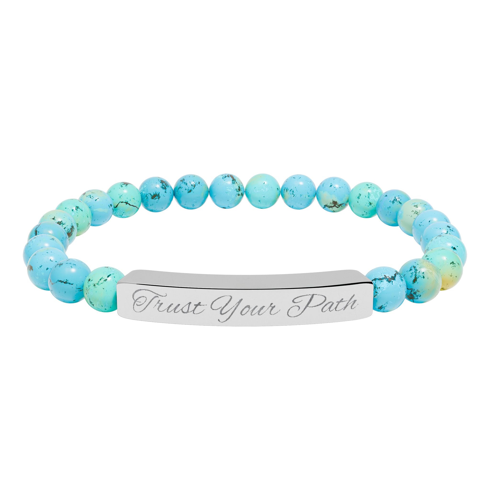 Engraved Natural Stone Stretch Bracelet | Beaded Bar Bracelet, Personalized Engraving