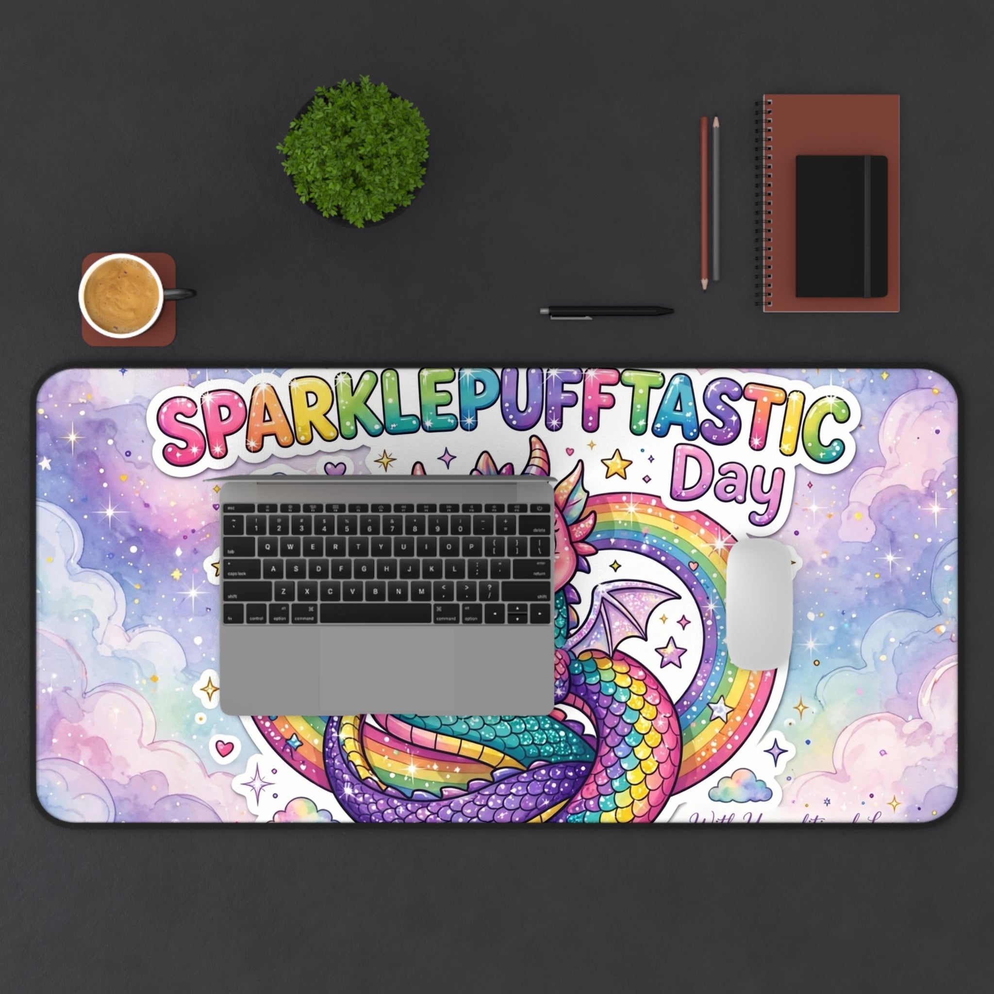 Sparklepuff Dragon Desk Mat | Rainbow Cute Mouse Pad