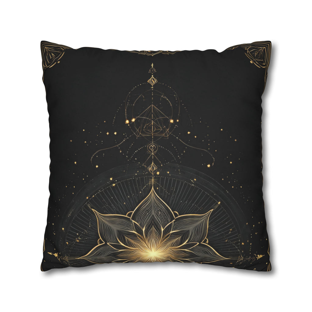 Lotus Mandala Decorative Pillow Cover — Black & Gold Spiritual Accent