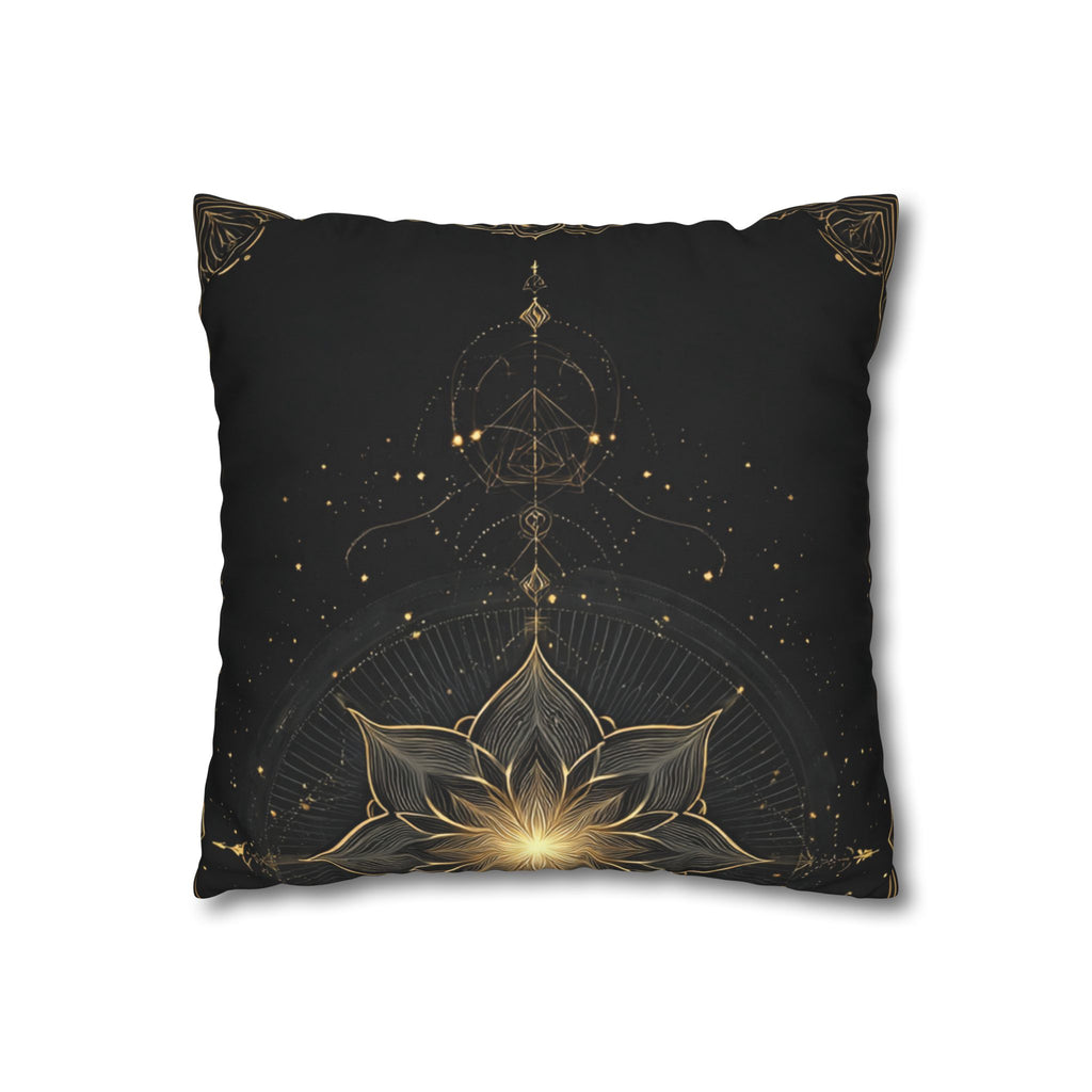 Lotus Mandala Decorative Pillow Cover — Black & Gold Spiritual Accent