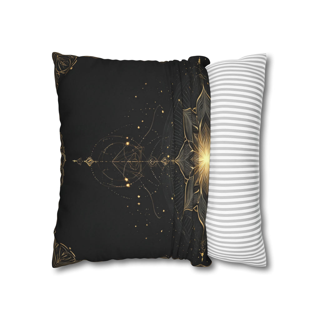 Lotus Mandala Decorative Pillow Cover — Black & Gold Spiritual Accent