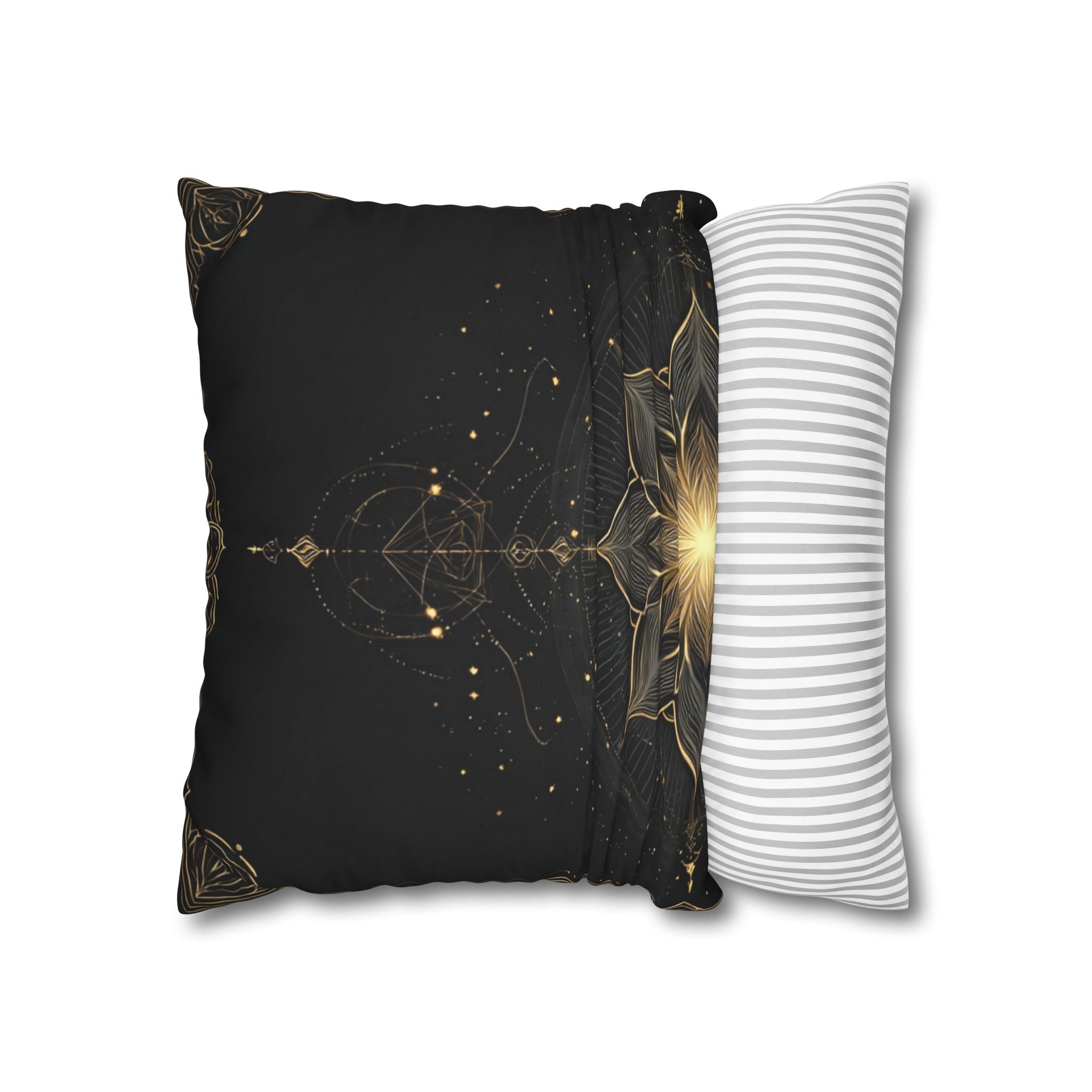 Lotus Mandala Decorative Pillow Cover — Black & Gold Spiritual Accent
