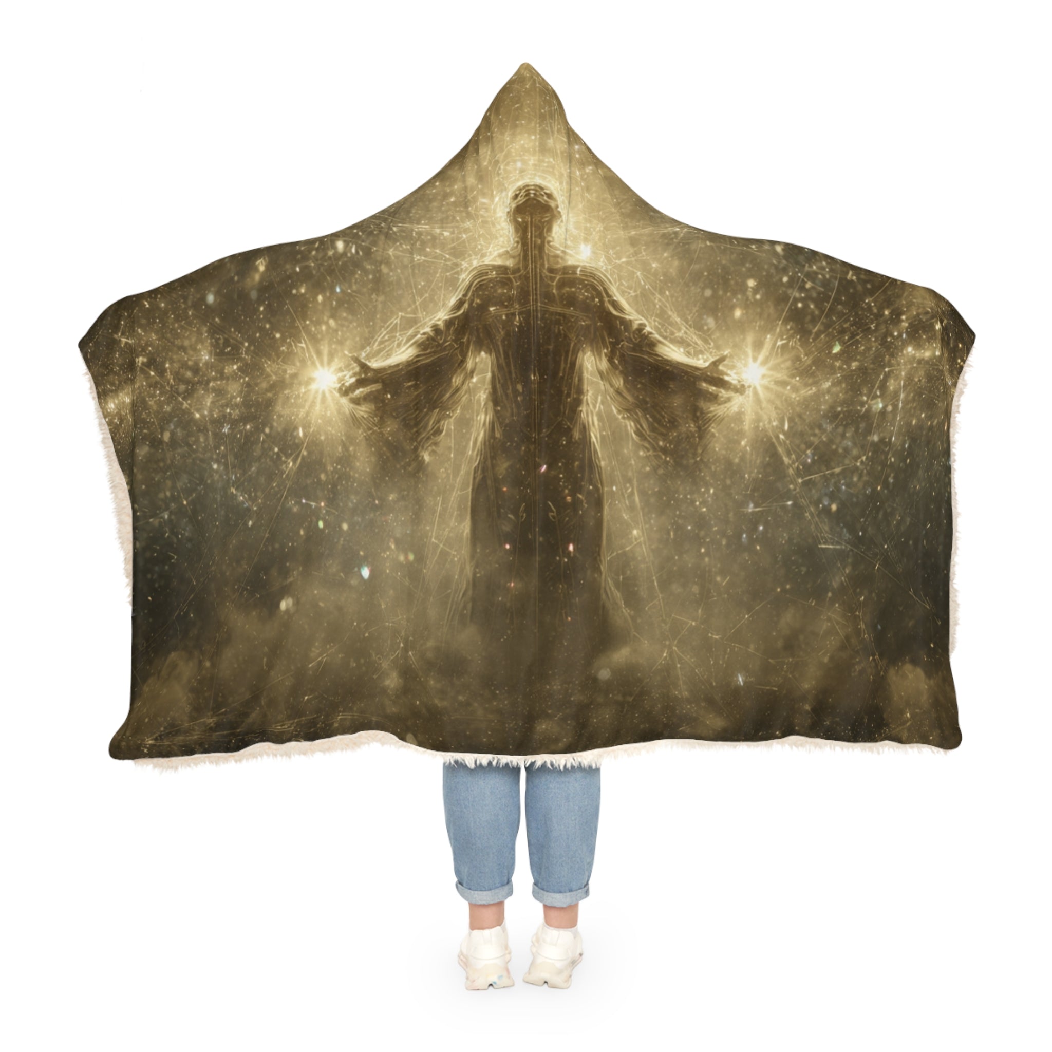 Golden Radiance Hooded Blanket – Spiritual Jesus Galaxy Snuggle Blanket