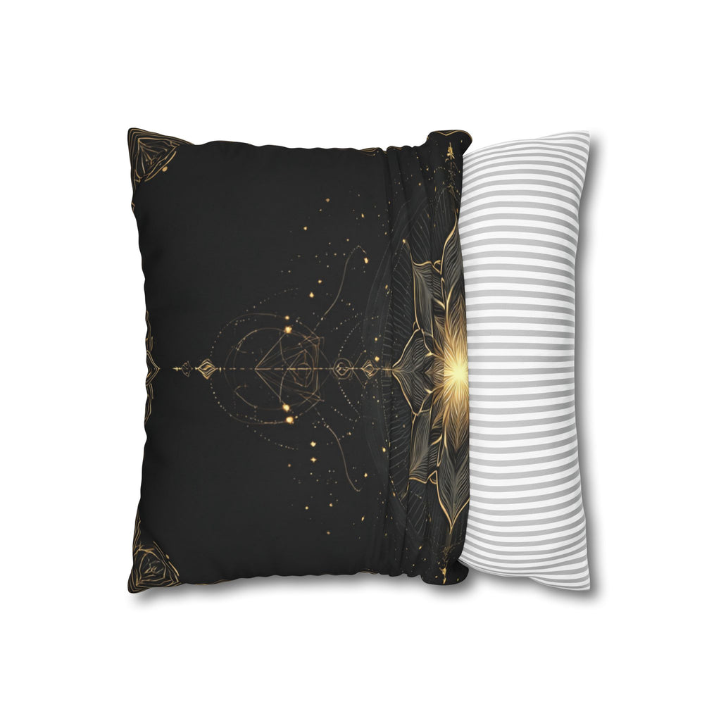Lotus Mandala Decorative Pillow Cover — Black & Gold Spiritual Accent