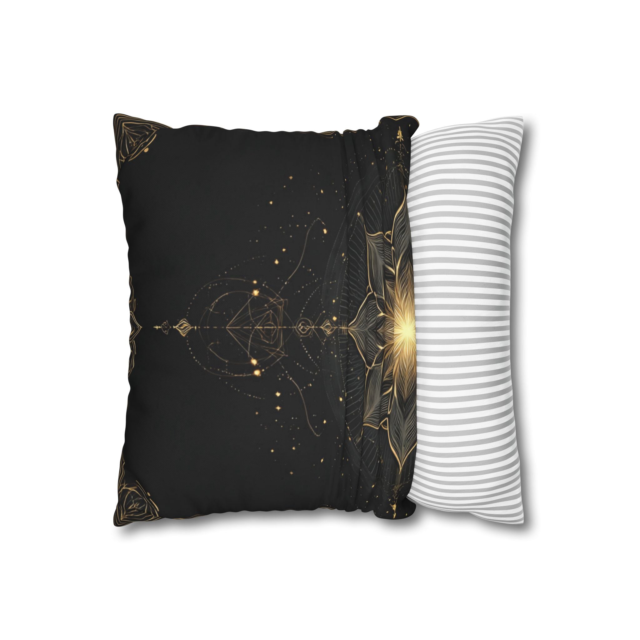 Lotus Mandala Decorative Pillow Cover — Black & Gold Spiritual Accent