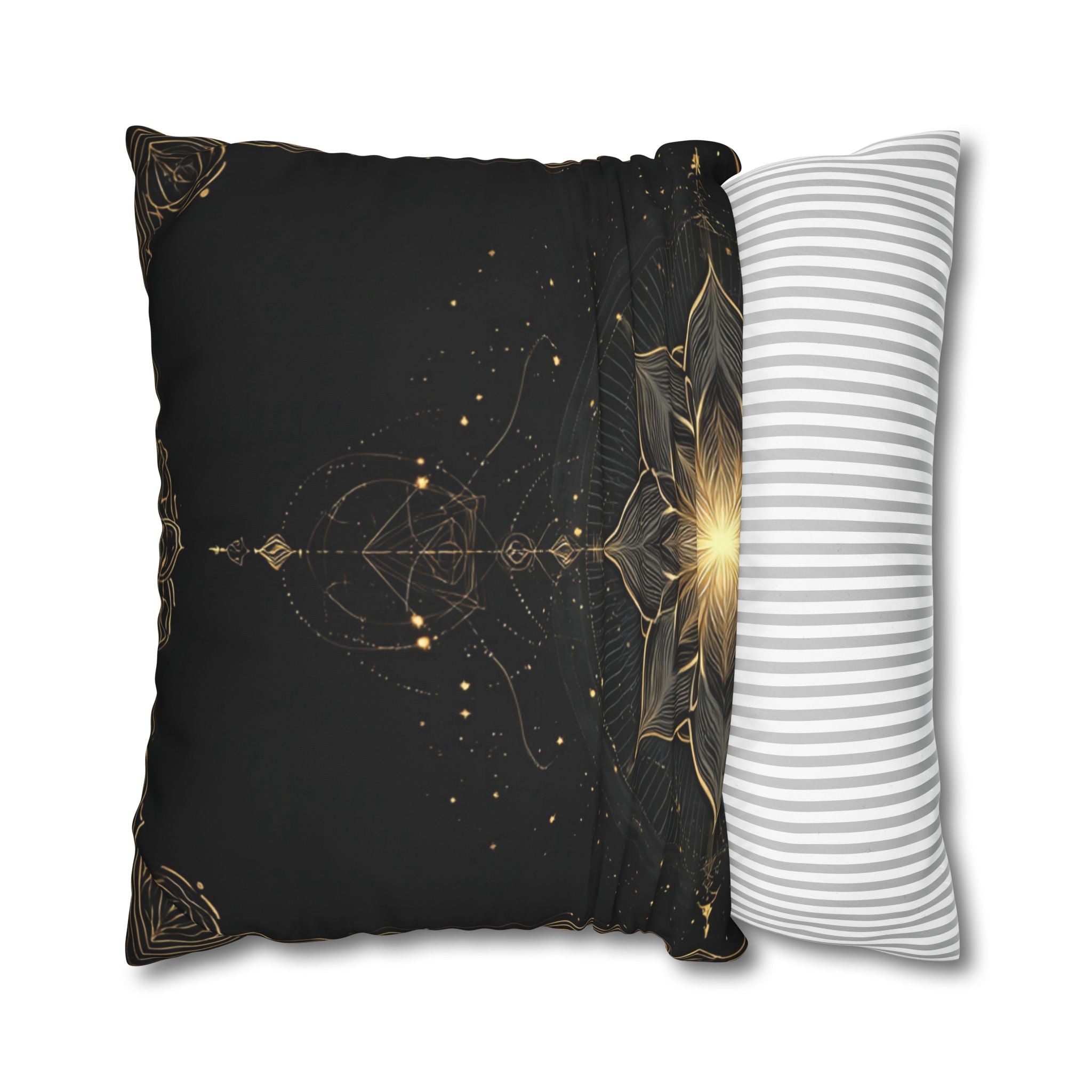 Lotus Mandala Decorative Pillow Cover — Black & Gold Spiritual Accent