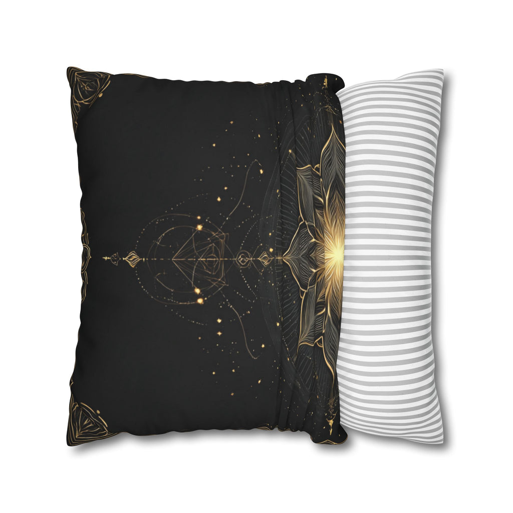 Lotus Mandala Decorative Pillow Cover — Black & Gold Spiritual Accent